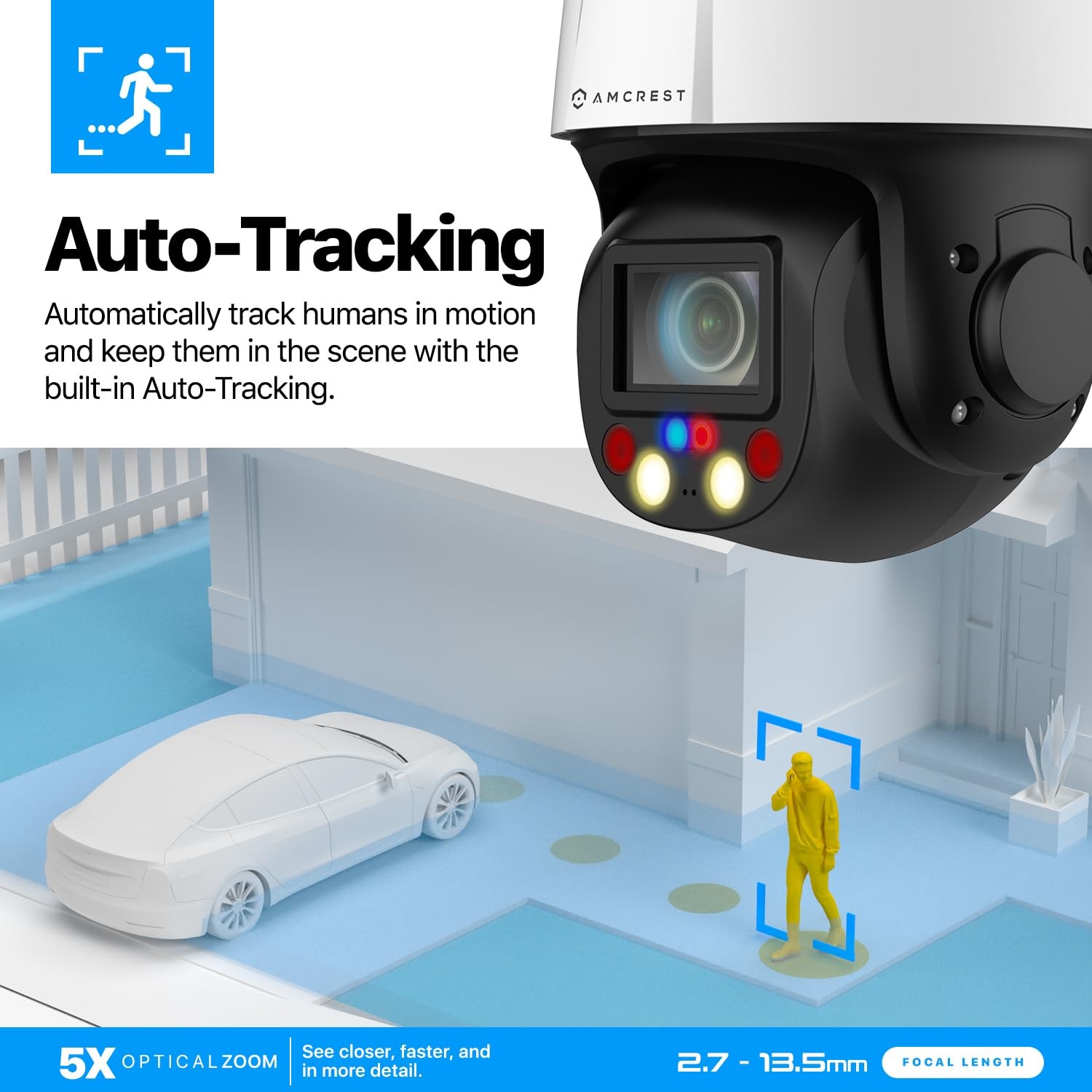Amcrest 4MP Outdoor PTZ POE + AI IP Camera Pan 1 Count (Pack of 1), White