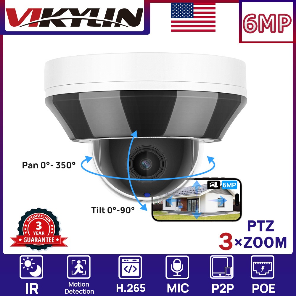 VIKYLIN PTZ 3×Optical Zoom IR30M Mini Dome 6MP IP CAMERA POE MIC Factory Direct
