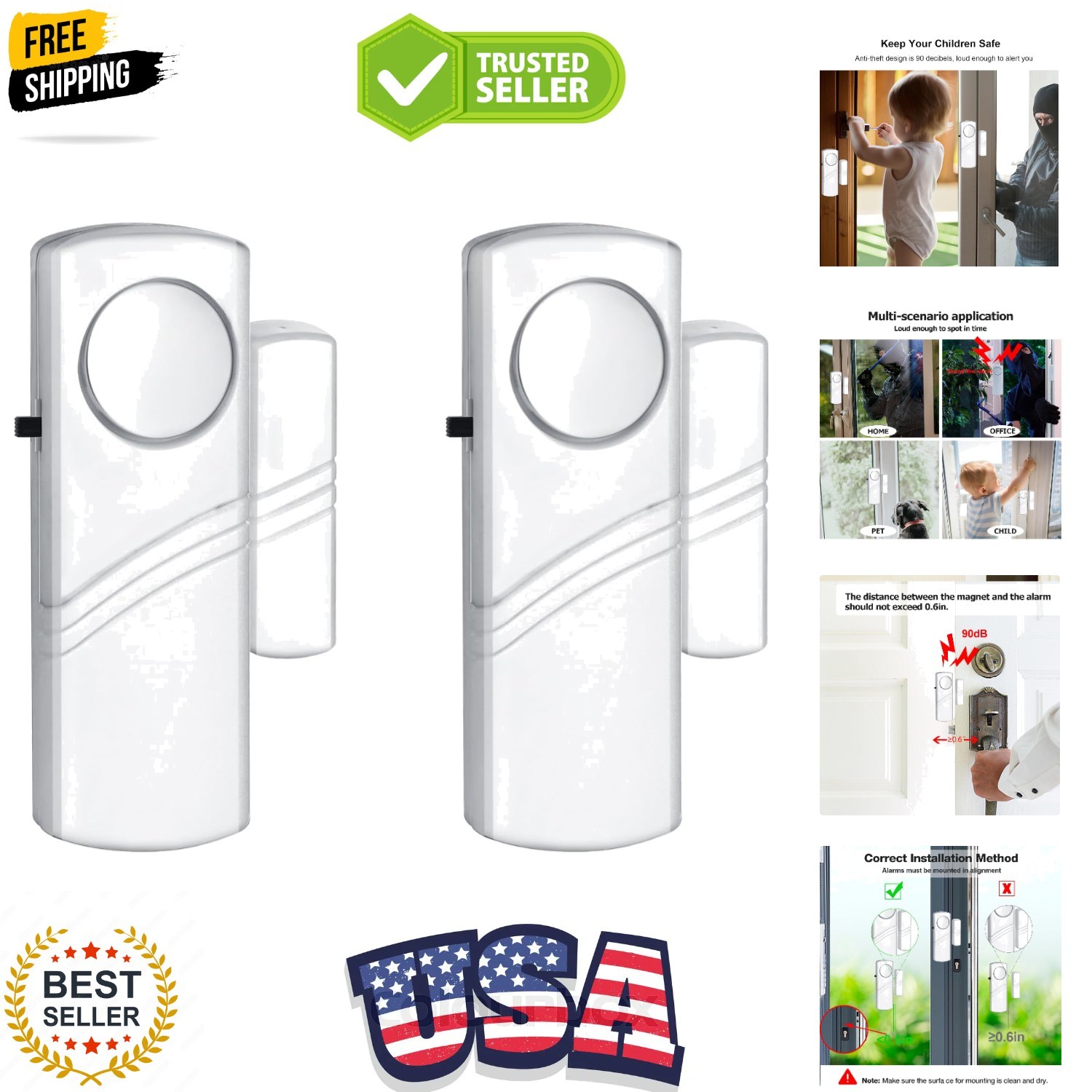 Security Door Window Alarm, 90DB Wireless Sensor Door Window Burglar Alarm, D…