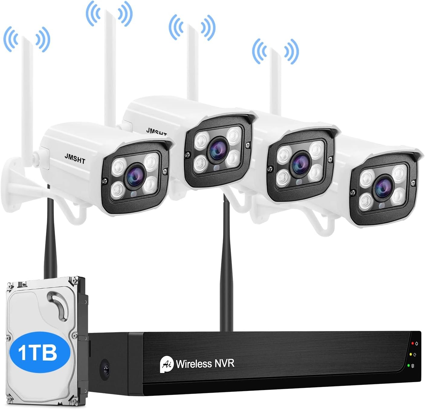 JideTech 4CH Wireless Security Camera System with Two Way Audio/1TB Hard Drive