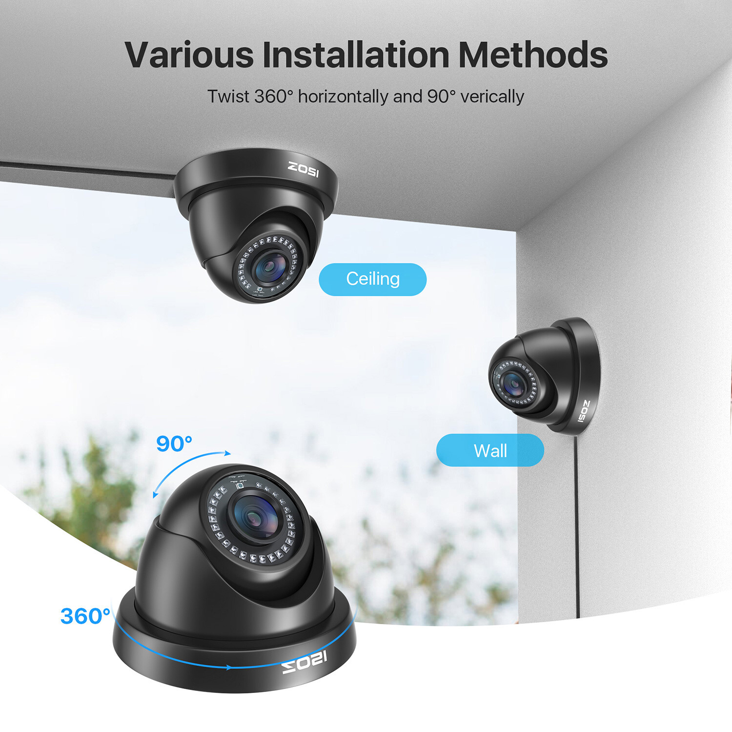 ZOSI 8CH 1080P Dome Security Camera System H.265+ 5MP Lite DVR NO HDD