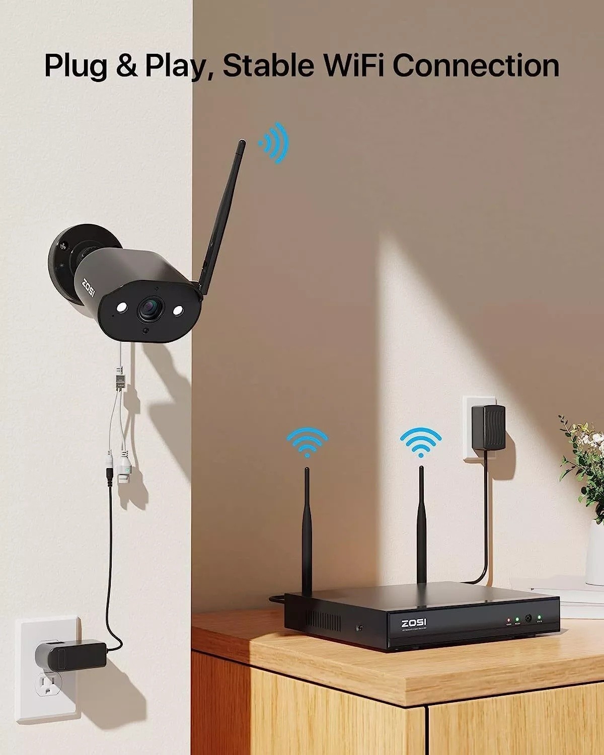 ZOSI 3MP Wireless Security Camera System Outdoor 2K WiFi Home Audio NVR No HDD