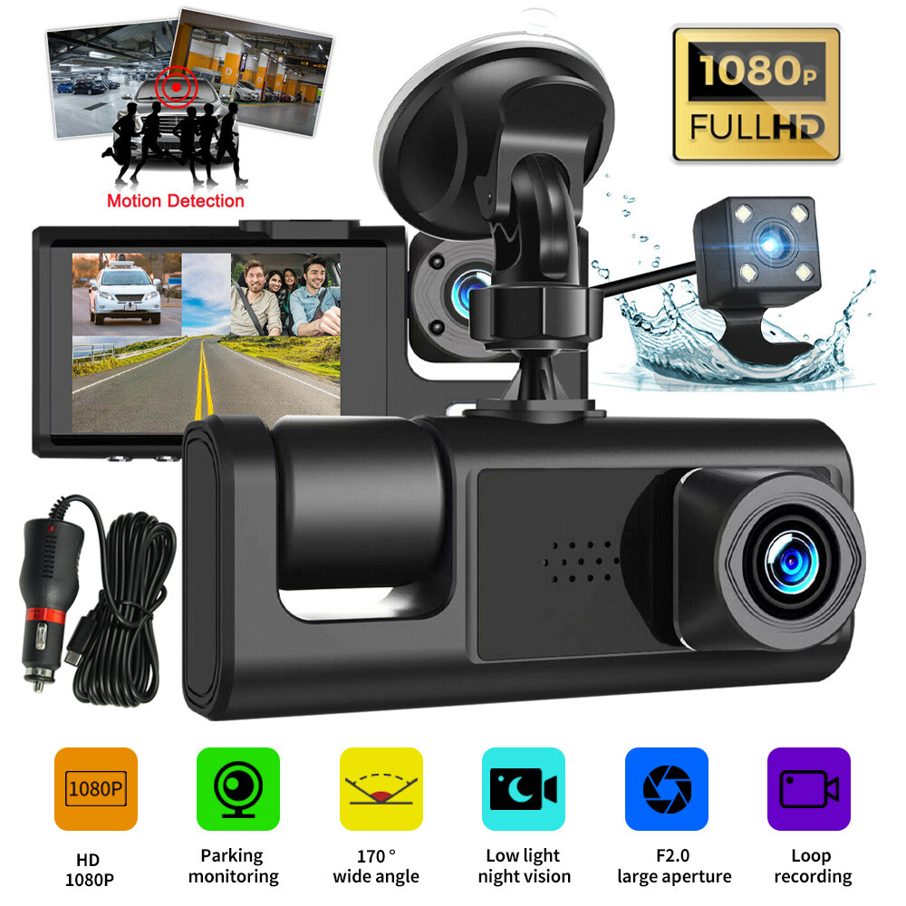HD 1080P Car Dual Lens Dash Cam Front/Rear/Inside Video Recorder Camera G-sensor