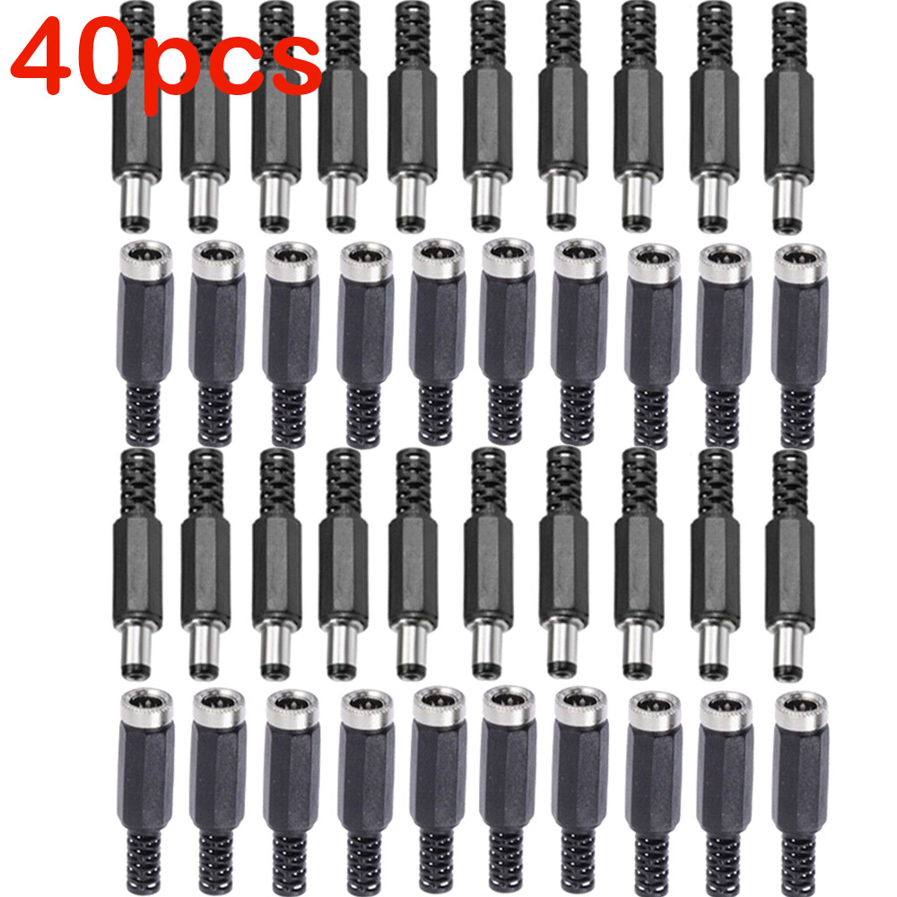 40Pcs DC Power Plug Adapter Male Female Socket Jack Cable Connector 5.5 x 2.1mm
