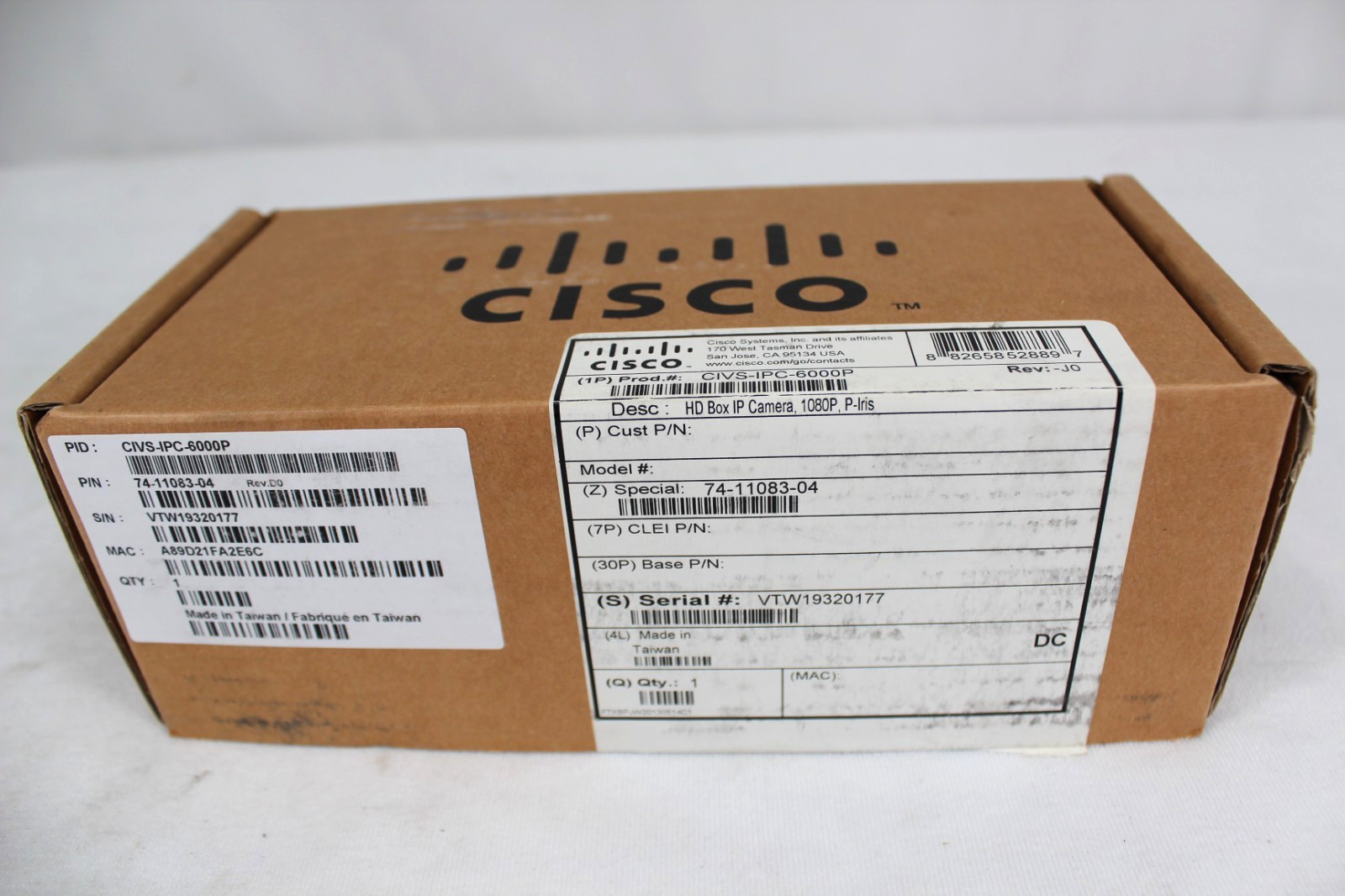 Cisco CIVS-IPC-6000P HD Box IP Camera 1080P P-Iris Lens 3.1-8 mm