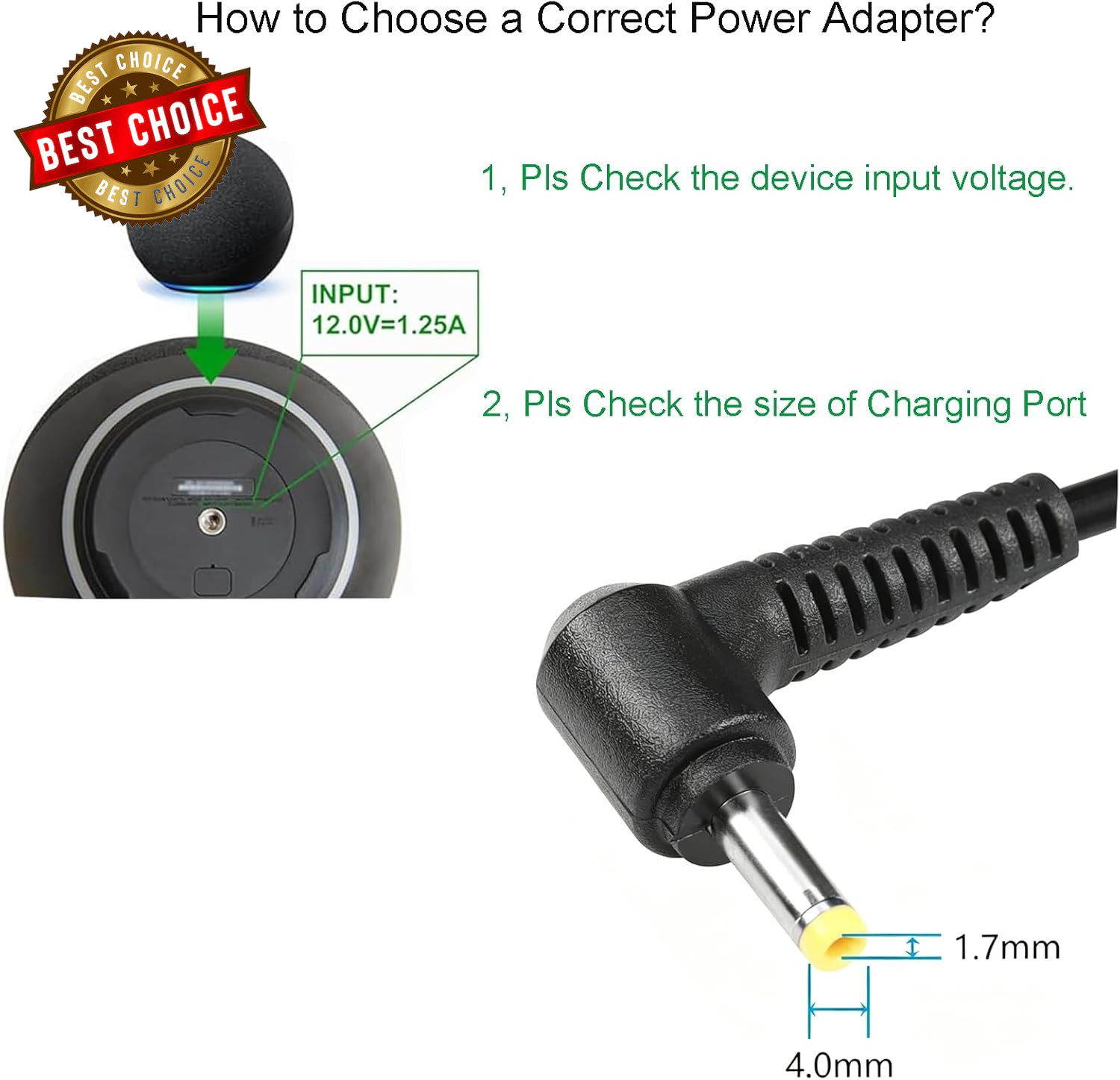 Power Cord Replacement for Alexa Dot 4Th Gen/3Rd Gen/5Th Gen 2022, Show 5 2Nd Ge