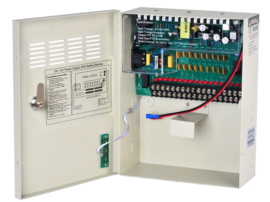18Channel DC12V 10A UPS Box Power Supply Support Battery CE ROHS For CCTV Camera