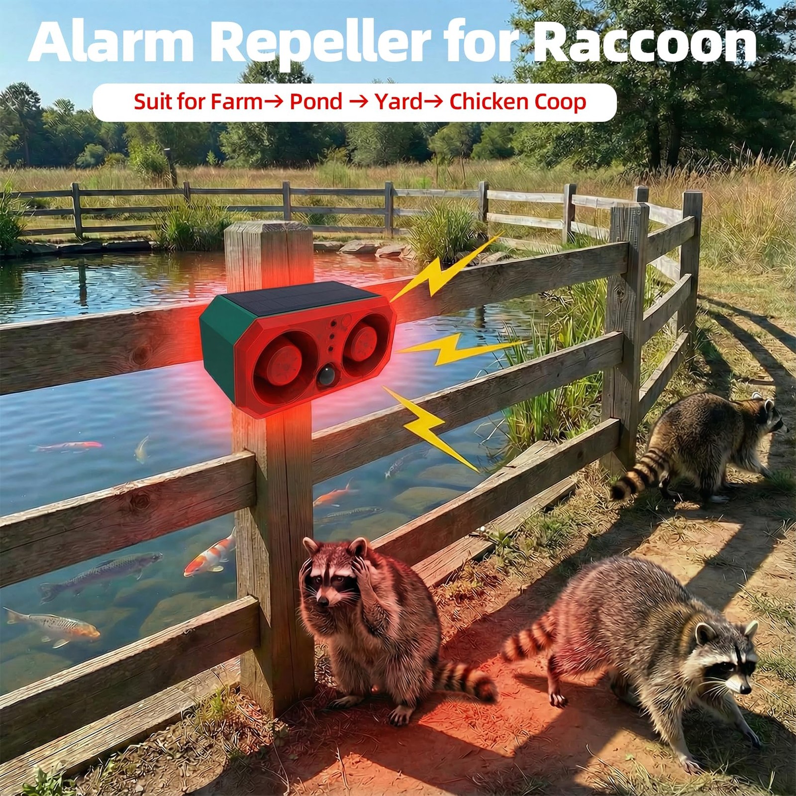 Solar-Outdoor Motion Sensor Alarm: Coyote Deterrent 130dB Dual Speakers Sound…