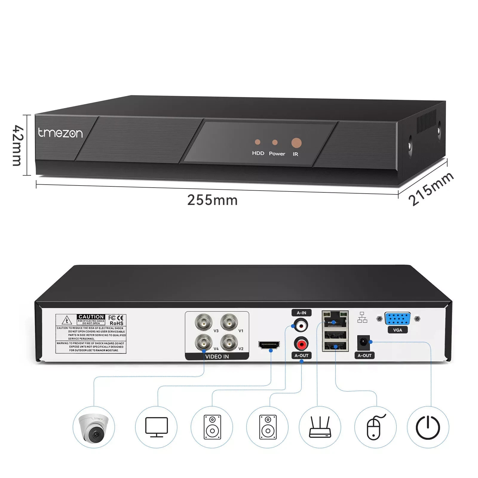 TMEZON 4CH/8CH 1080P Lite 5in1 DVR Recorder Video fr Security Camera System 1TB