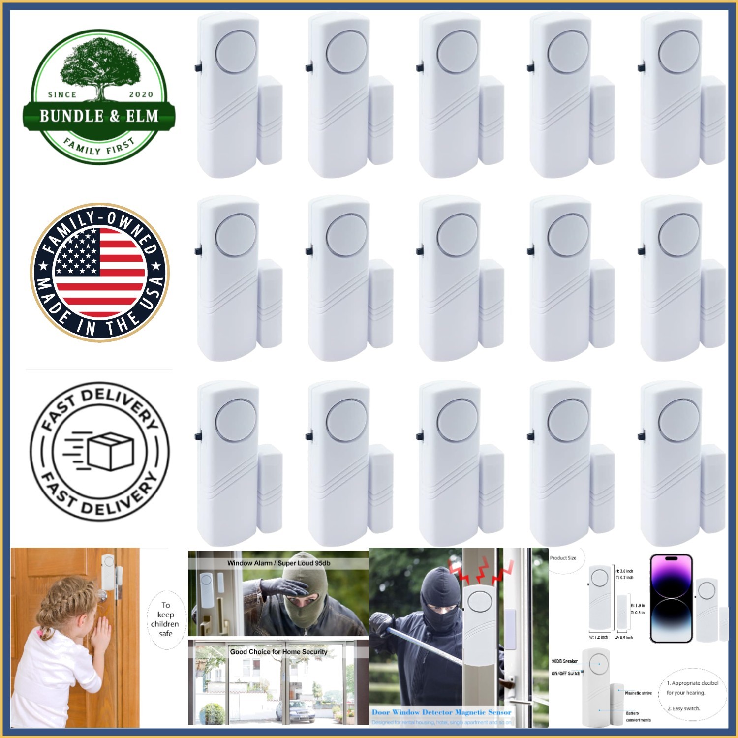 15 Count Window and Door Alarms with Strong 90 Decibel Alert for Protection