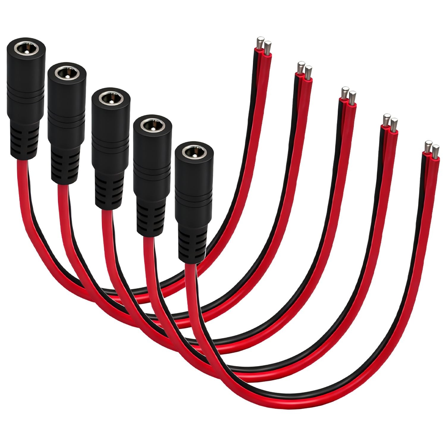 5.5mm x 2.5mm DC Power Terminal Cable 5-Pack, 14AWG 0.8FT with Female Barrel …