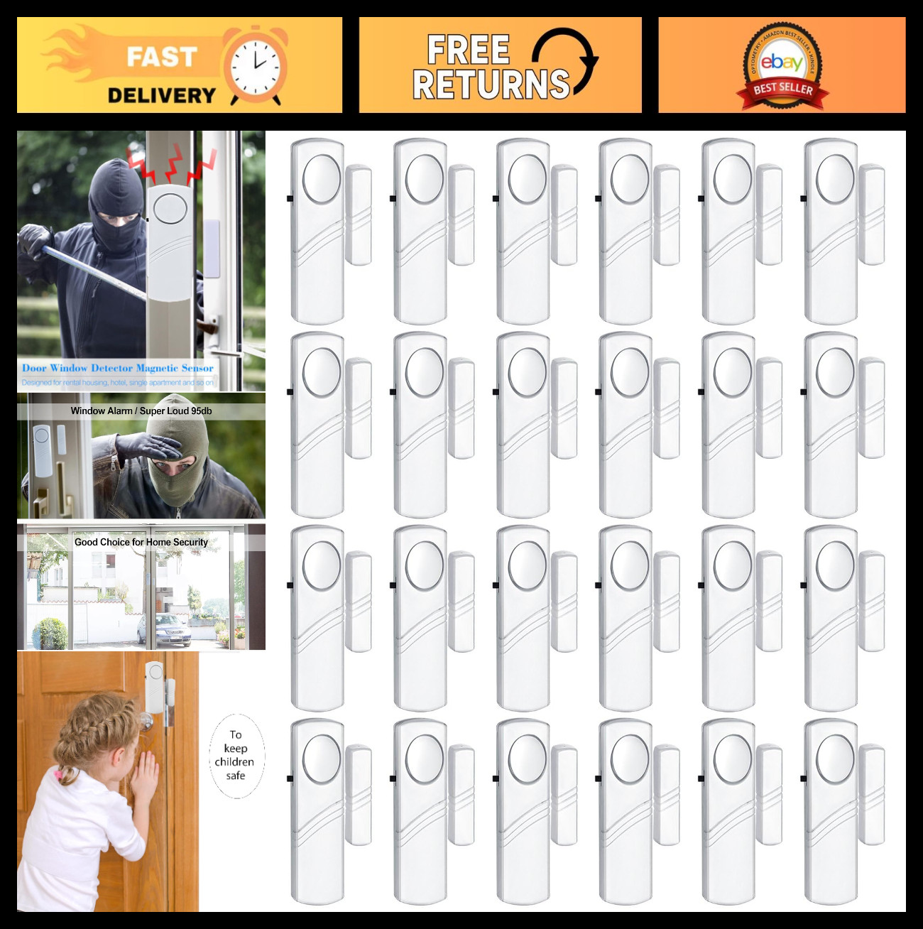 94DB Door Window Alarm – Kids Safety Burglar Alarm | Home Pool Security Alert