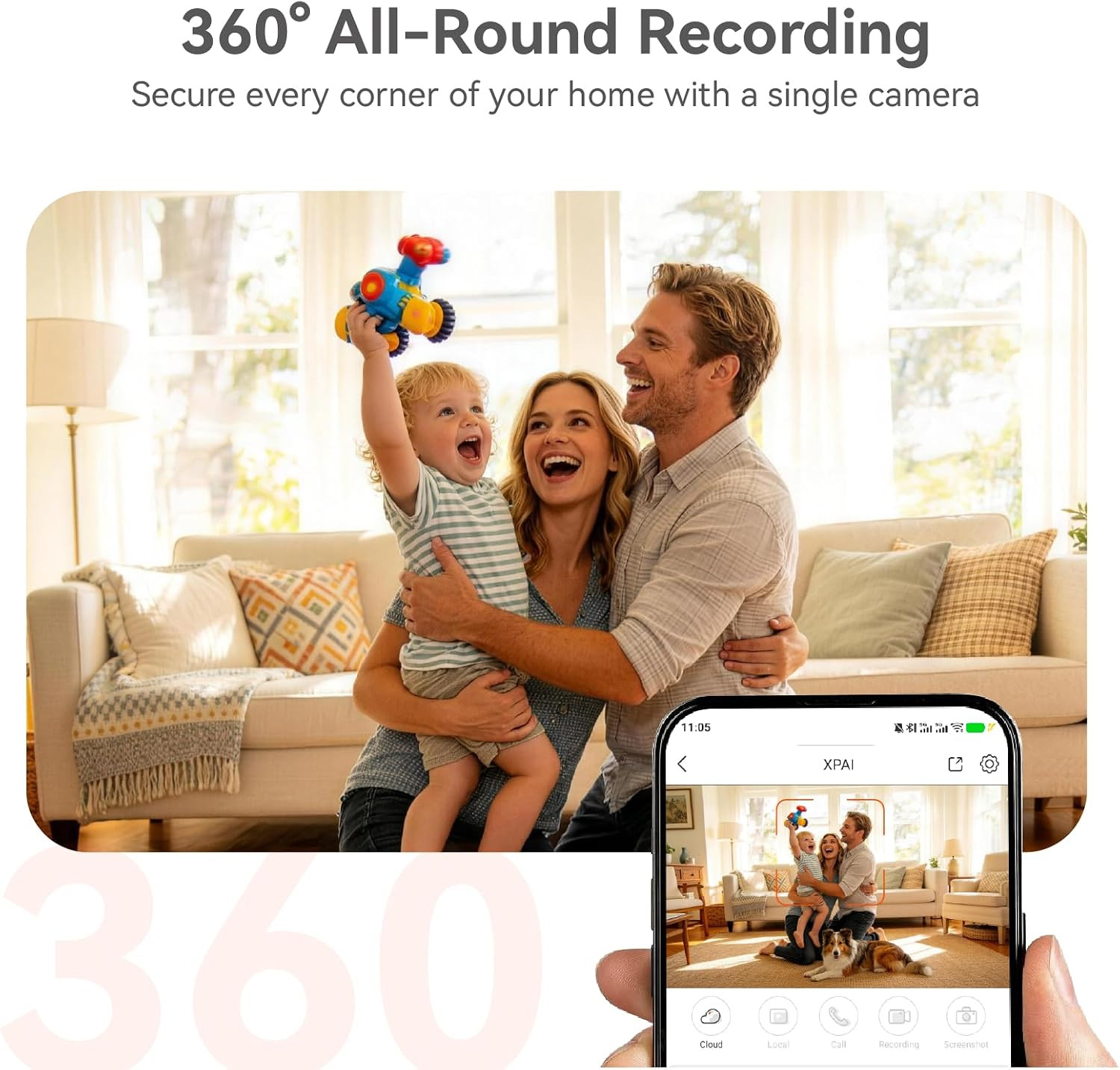 4K UHD Indoor Camera, 64G Built-In Storage No Subscription,Pet Camera Indoor wit