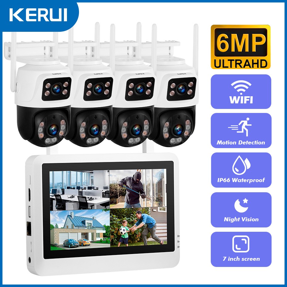 7in Integrated Screen WiFi NVR H.265+ Wireless Security Cameras Day Night CCTV