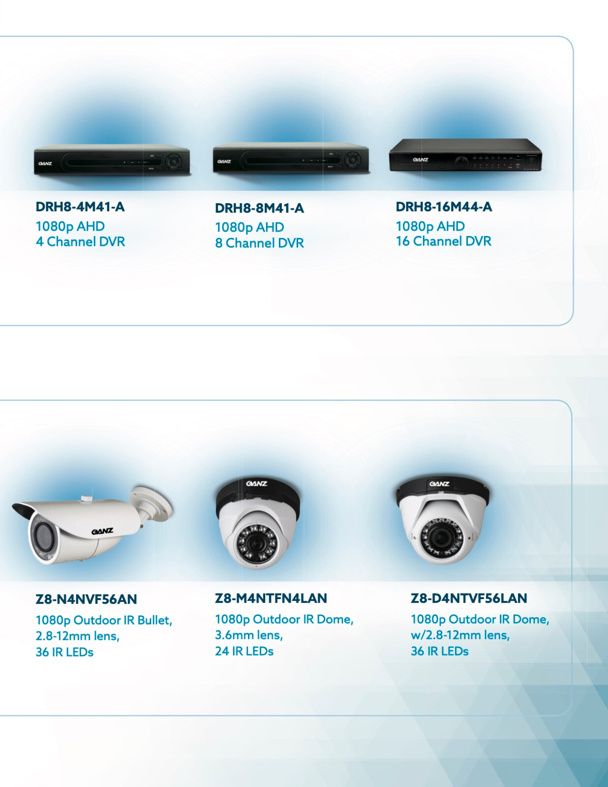 Ganz Z8-N4NFN4AN Lot 16-Camera AHD 1080P IR Bullet Camera 3.6mm – NEW – WARRANTY