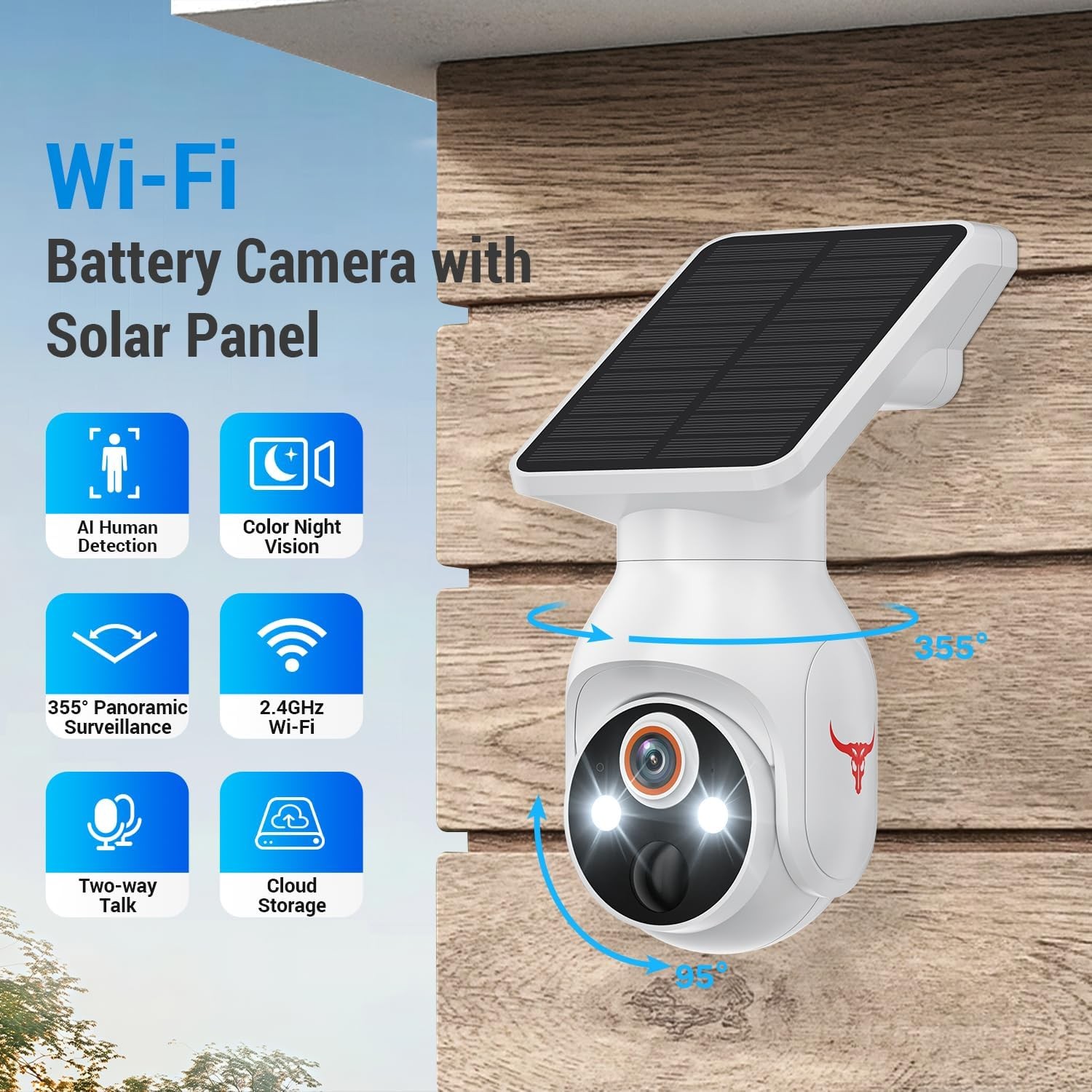 1080p Security Camera Wireless with Solar Panel, AI Human Detection, White