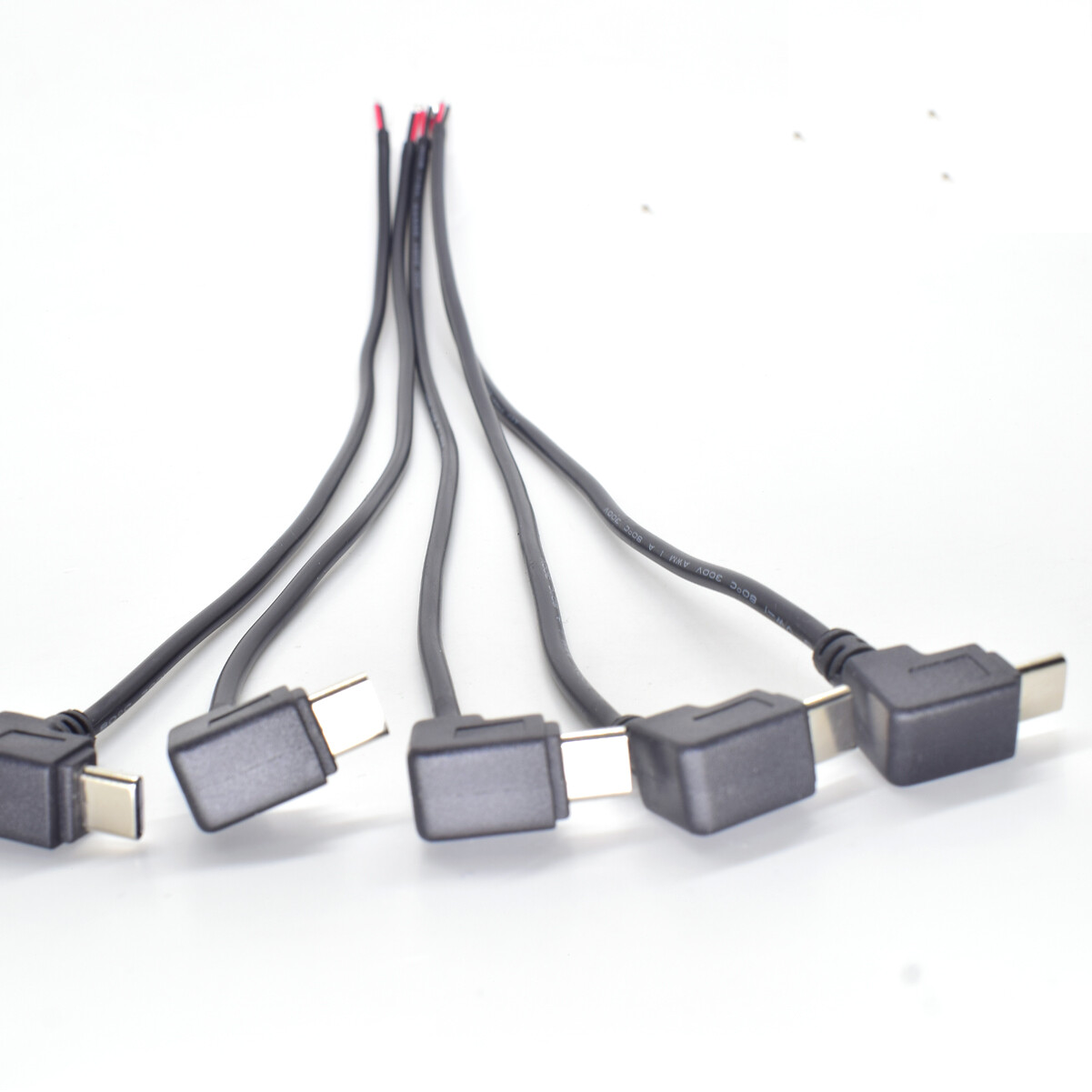 50pcs 30cm USB C Type-C UP Down Direction Cable 5V 3A 22AWG Power Pigtail Cable