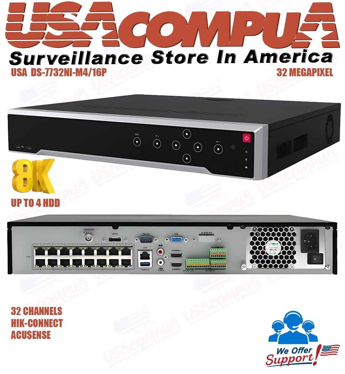 32 Channel NVR USA7732M424P POE PORT Plug & Play H.265+ No Hard Drive