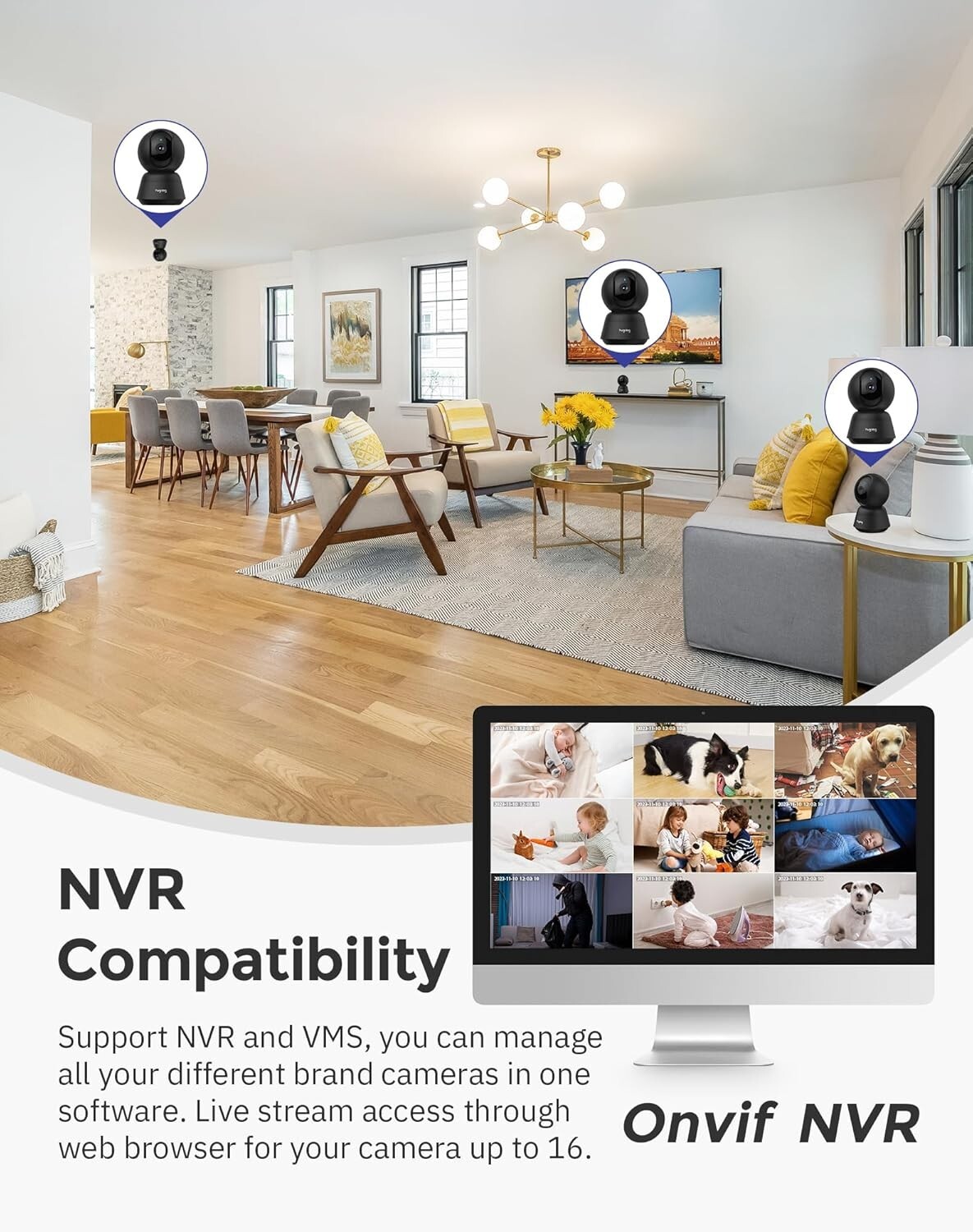 Hugolog 2K 3MP Indoor Pan/Tilt Security Camera with Auto-Focus,Ideal for Baby