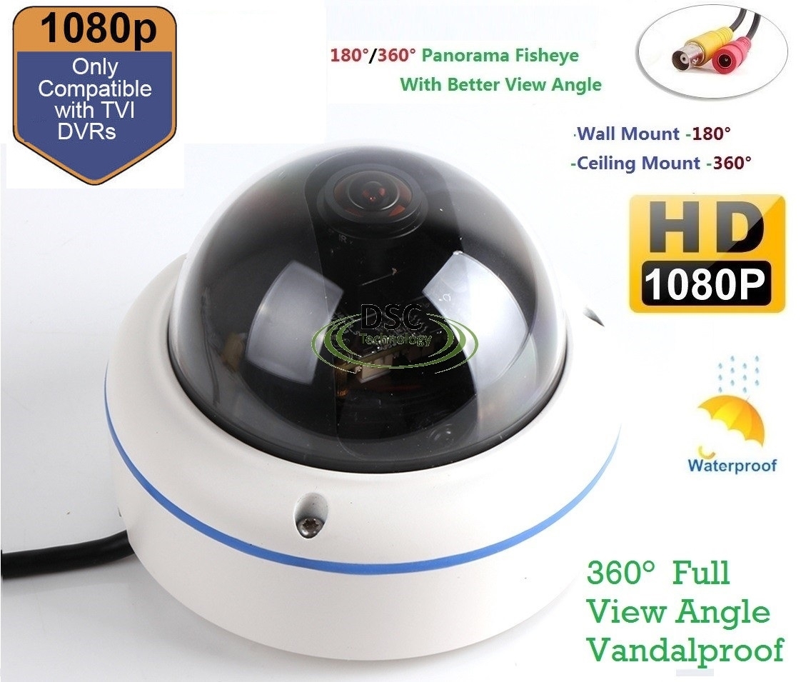 TVI Fisheye Panoramic CCTV Vandal camera 360 Degree Super Wide Angle 1080P