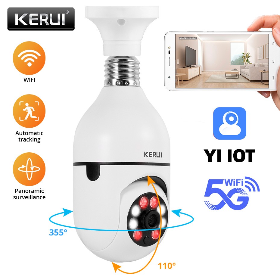 WiFi 2MP E27 Light Bulb Camera Smart Home Motion Detection Surveillance IP Cam