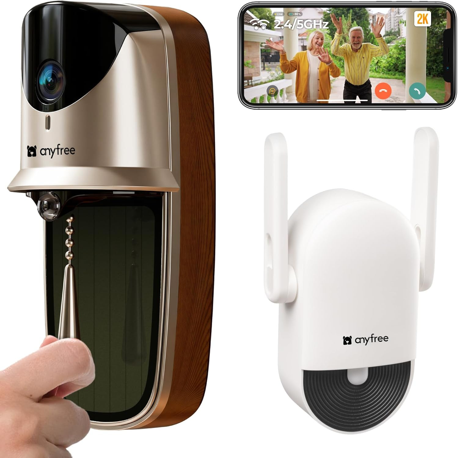 Solar Video Doorbells Camera Wireless with Chime Pro (2Nd), 2K HDR Wide-Angle, A