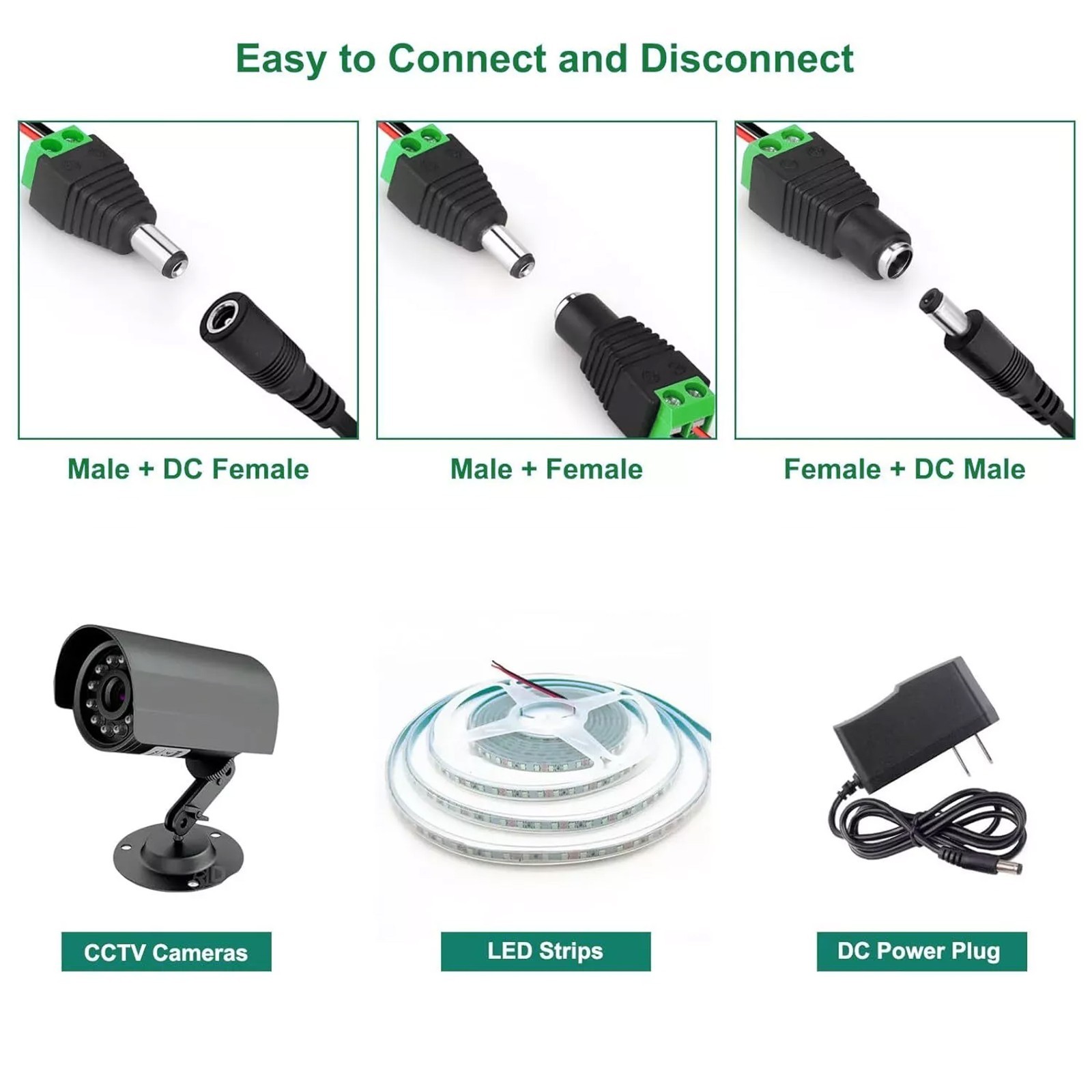 100Pairs Male Female 2.1×5.5mm DC Power Plug Jack Adapter Connector for CCTV Lot