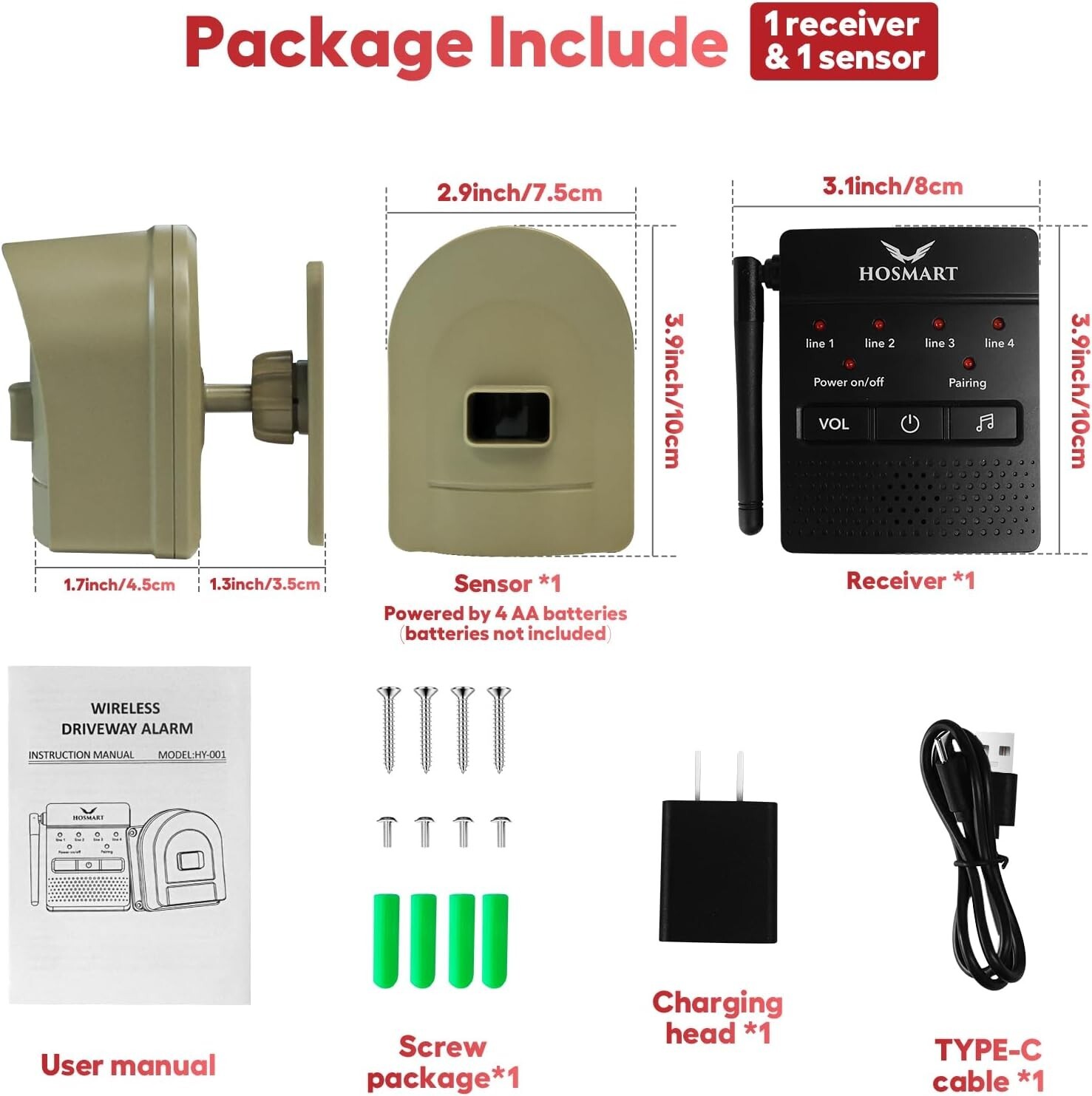 1/2 Mile Hosmart Driveway Alarm Wireless Sensor System & Driveway Sensor Aler…