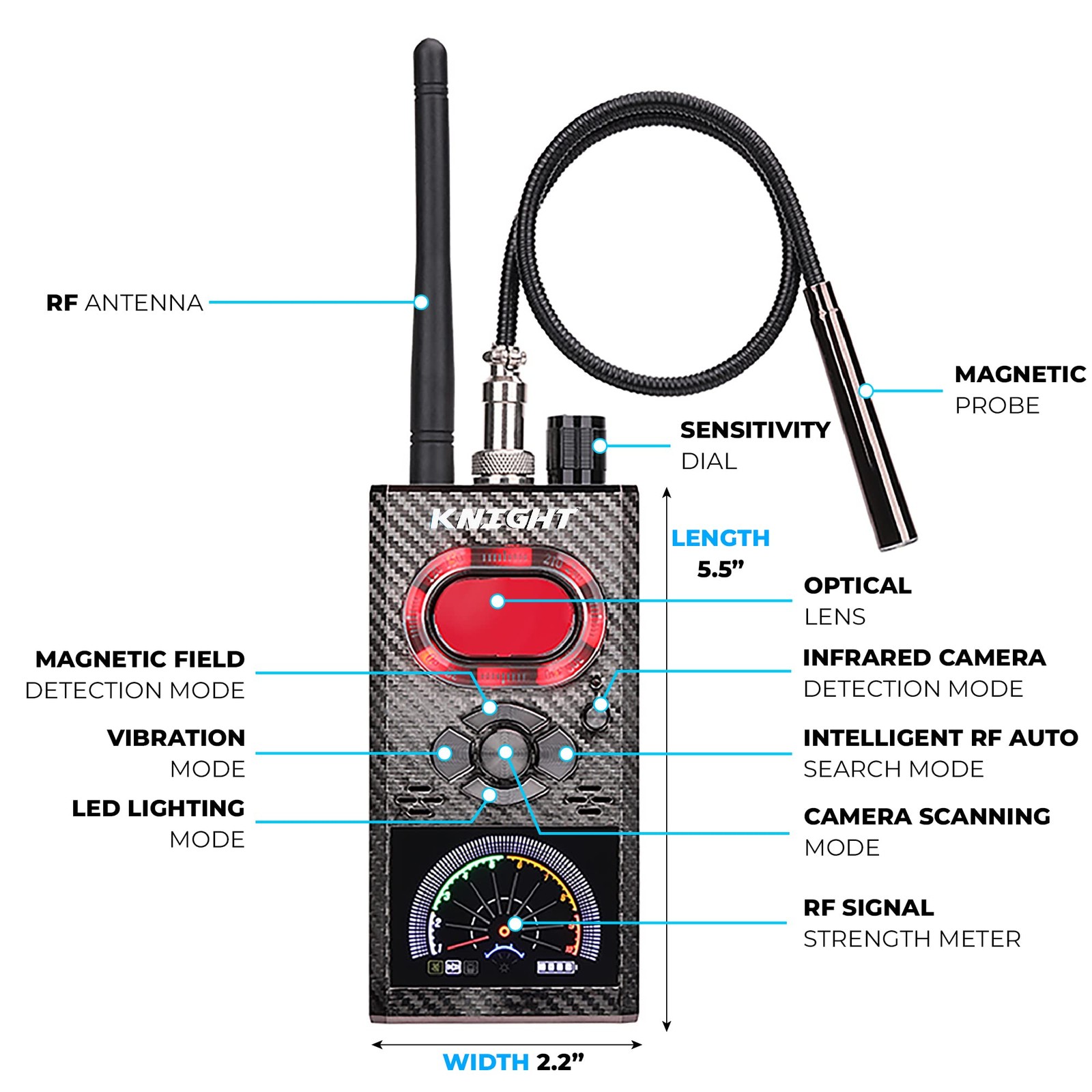 KT-8000 Premium Anti Spy Detector, Listening Device Detectors Hidden Camera