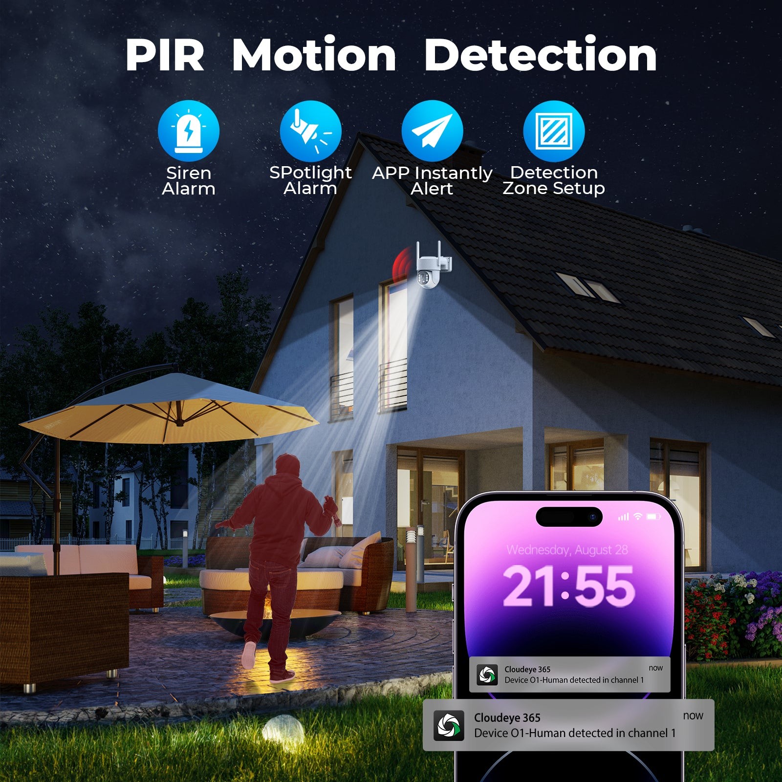 10CH Wireless Solar Security Camera System Outdoor 2.4&5GHz WiFi Pro NVR HDD Kit