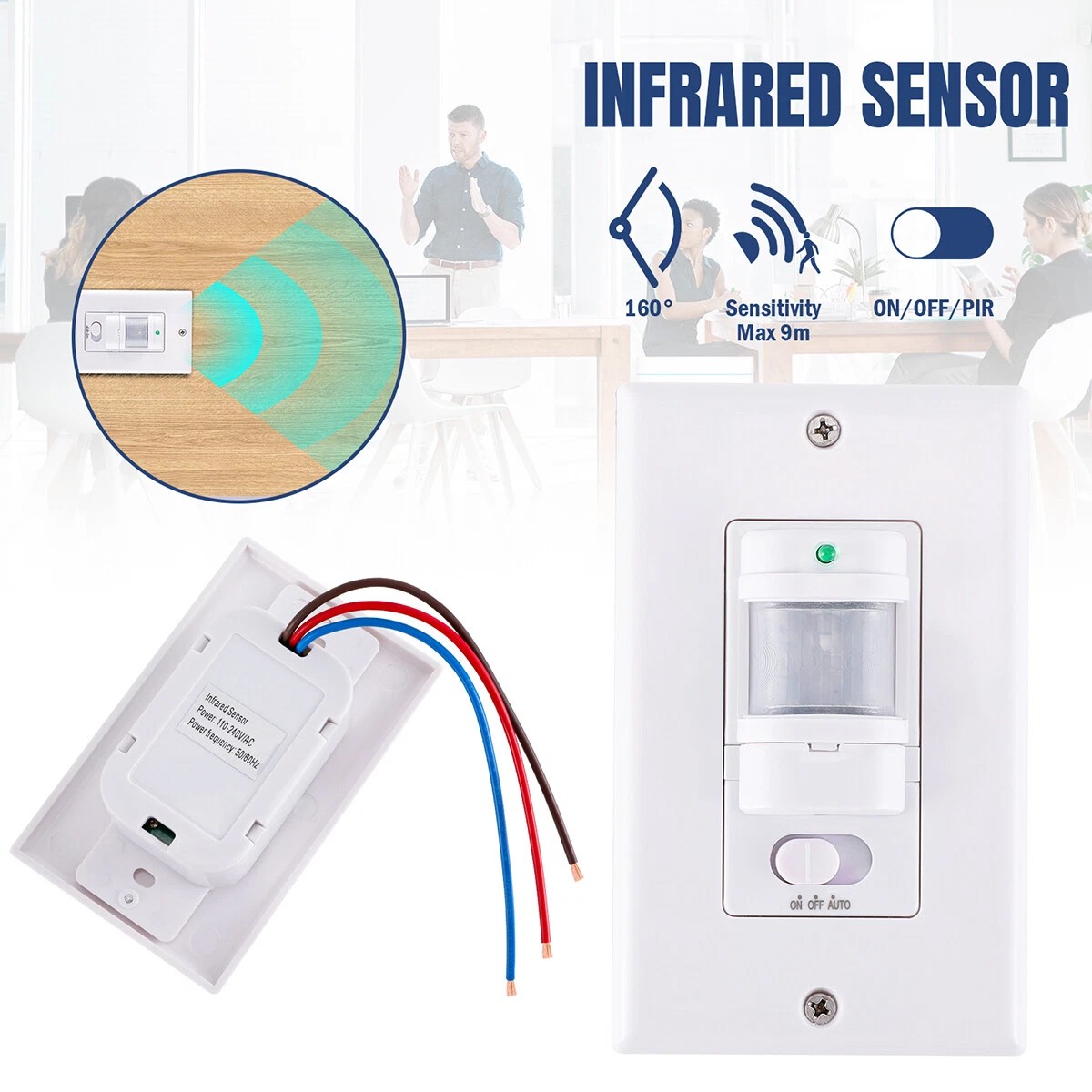 Automatic PIR Occupancy Motion Sensor Light Switch Auto On/Off Infrared