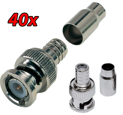 40x Security Camera RG59 Coaxial Video Cable Crimp On Male BNC Connector Adapter