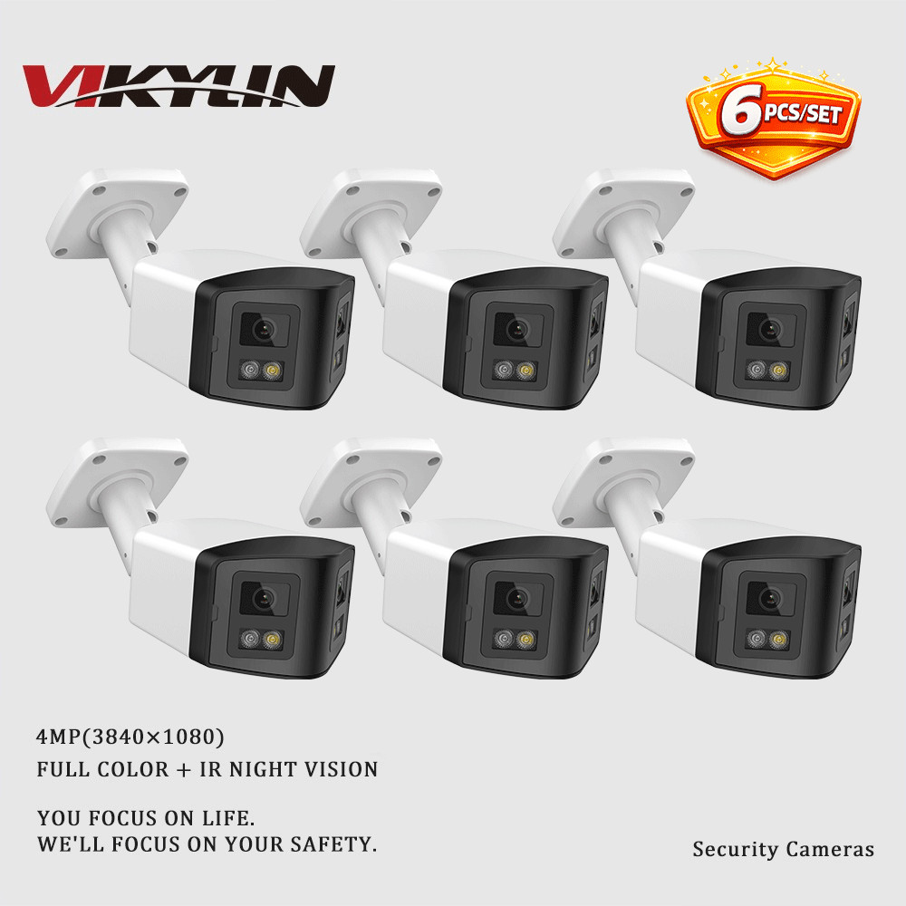6 PACK VIKYLIN 4MP 180 Panoramic Dual Light Full Color IR LED Bullet IP Camera
