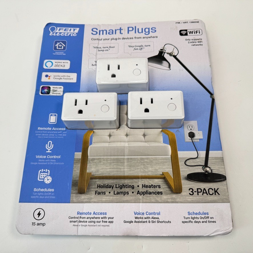 Feit Electric WiFi Smart Plug – 3 Pack (Works with Alexa, Google Home, Siri)
