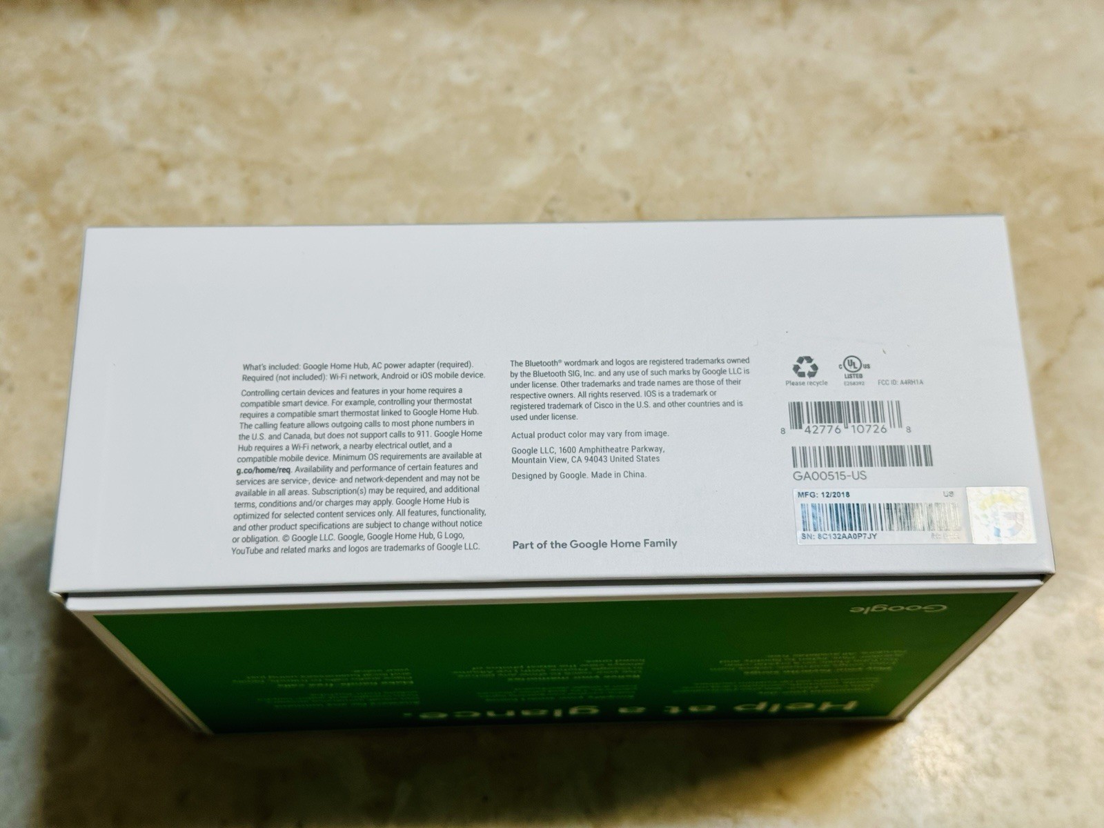 Google Home Hub Smart Display White/Power Adapter, Original Box tested working