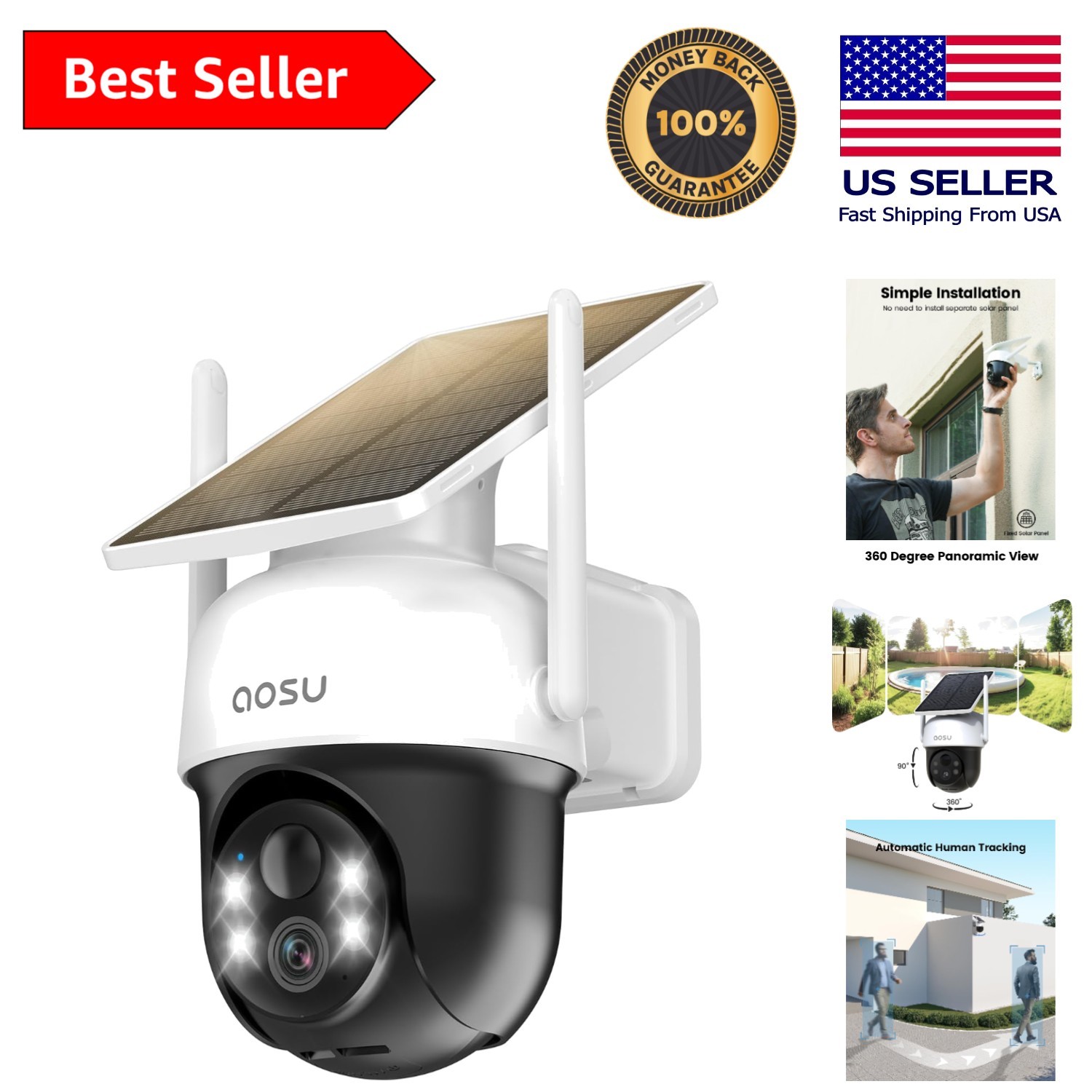 Outdoor Wireless Solar Camera – Human Auto Tracking & 2-Way Audio for Safety