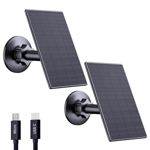 2W Solar Panel for Security Cameras, Solar Charger with Micro USB 2 Pack-Black