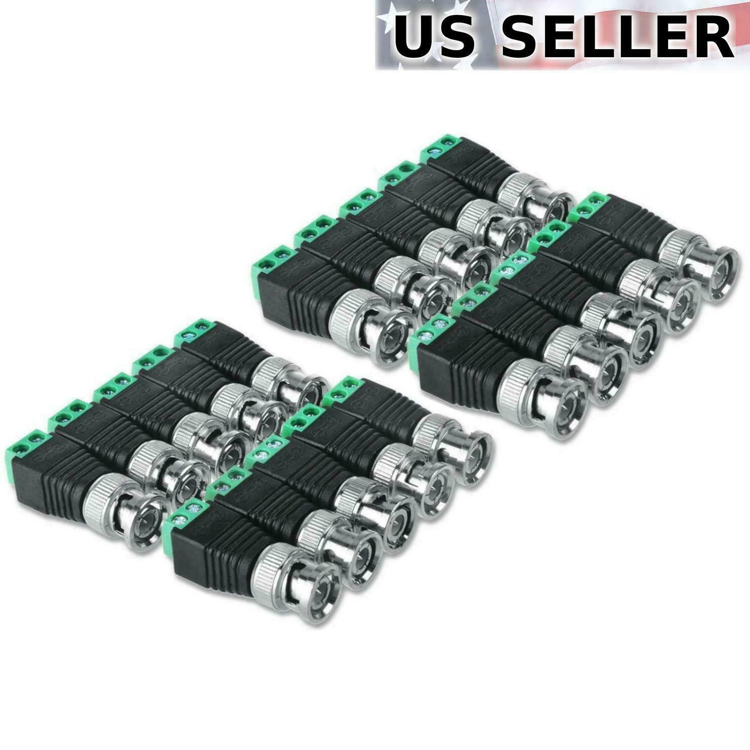 Male Coax CAT5 Coaxial BNC Cable Connector adapter Camera CCTV Video Balun LOT