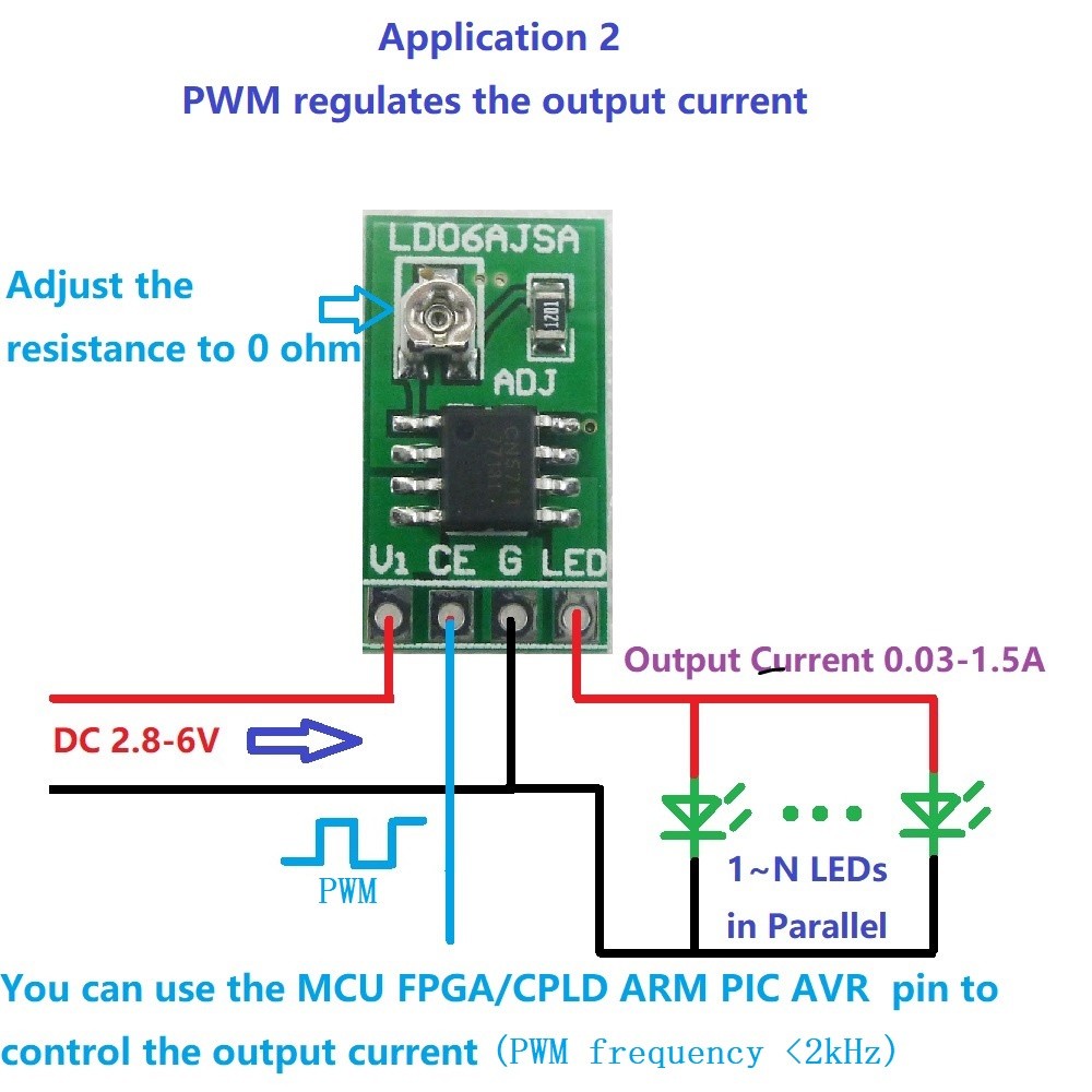 DC 3.3V 3.7V LED Driver 30-1500MA Constant Current Adjustable Module PWM