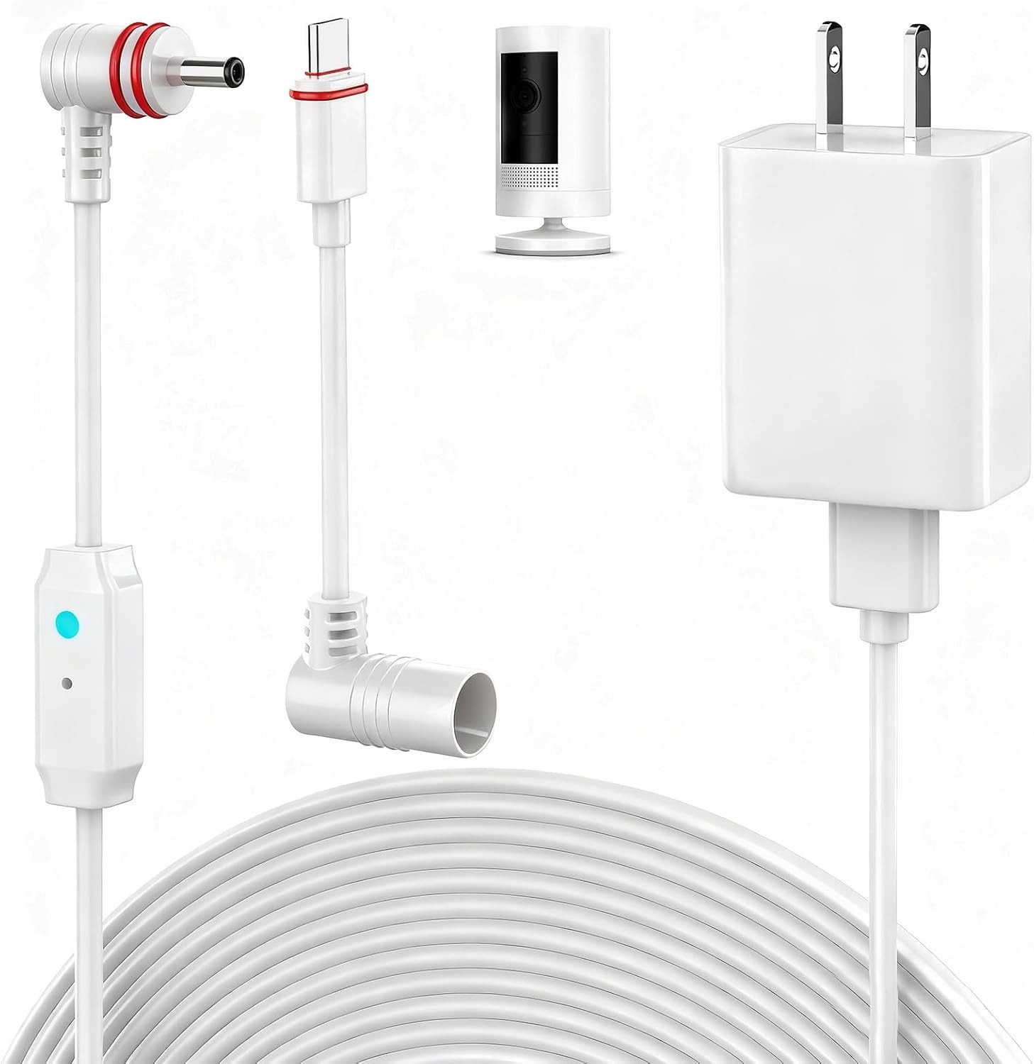 25FT Dual-Port Charging Cable for Ring Cameras – 10W & Weather Resistant