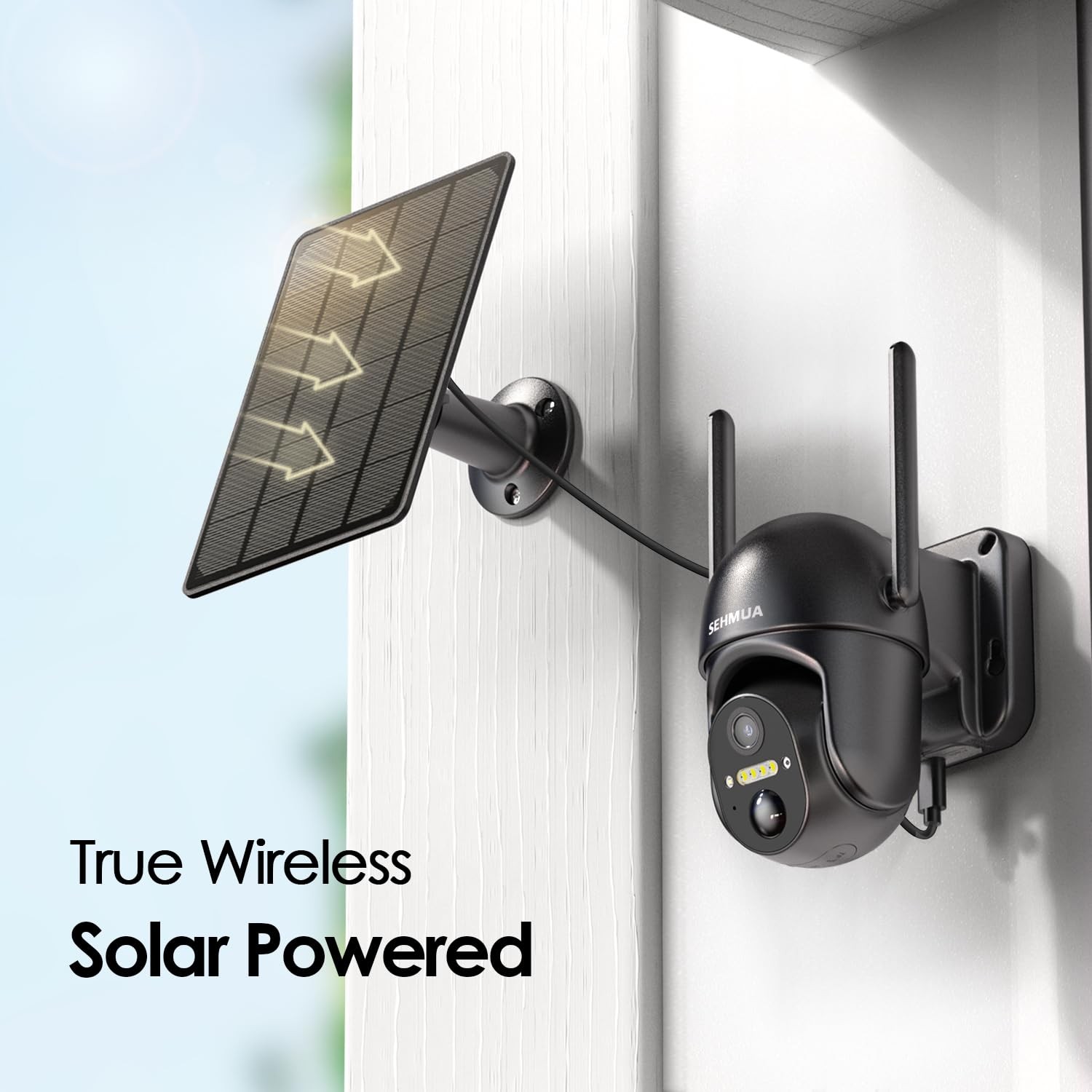 SEHMUA Solar Security Cameras Wireless Outdoor, 2K 360° View 1 pack, Black