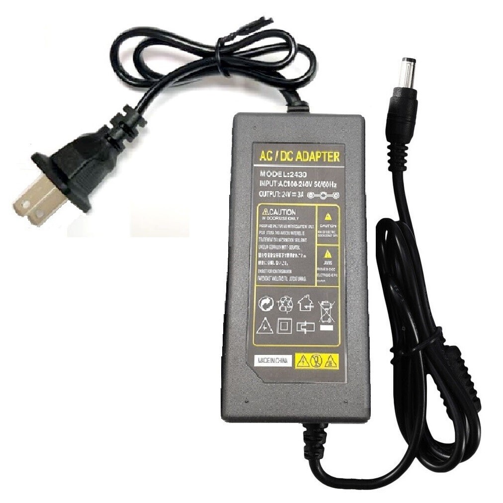 DC 24V 3A Adapter Input AC100-240W Vac 50/60Hz Max 72W Output 5.5×2.1mm US plug