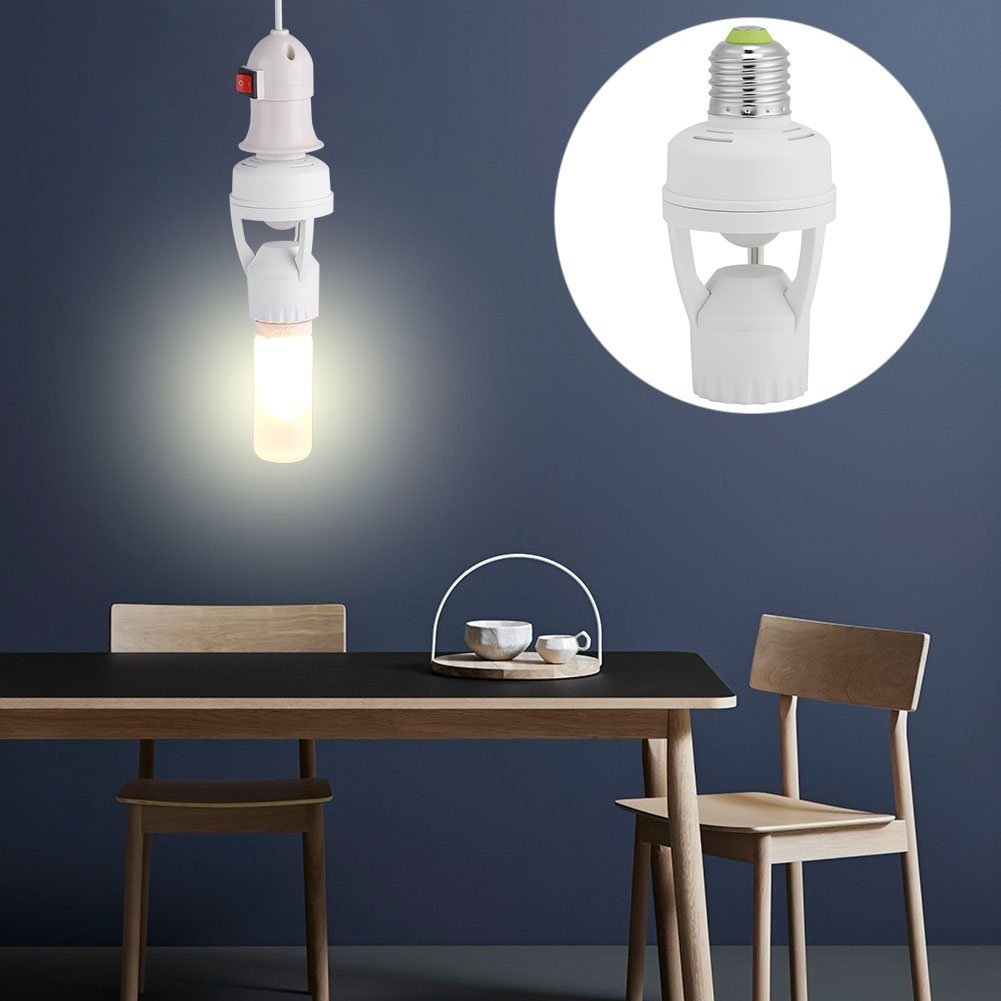 PIR Motion Sensor Light Socket E27 Bulb Holder, 360° Detection for Home Use