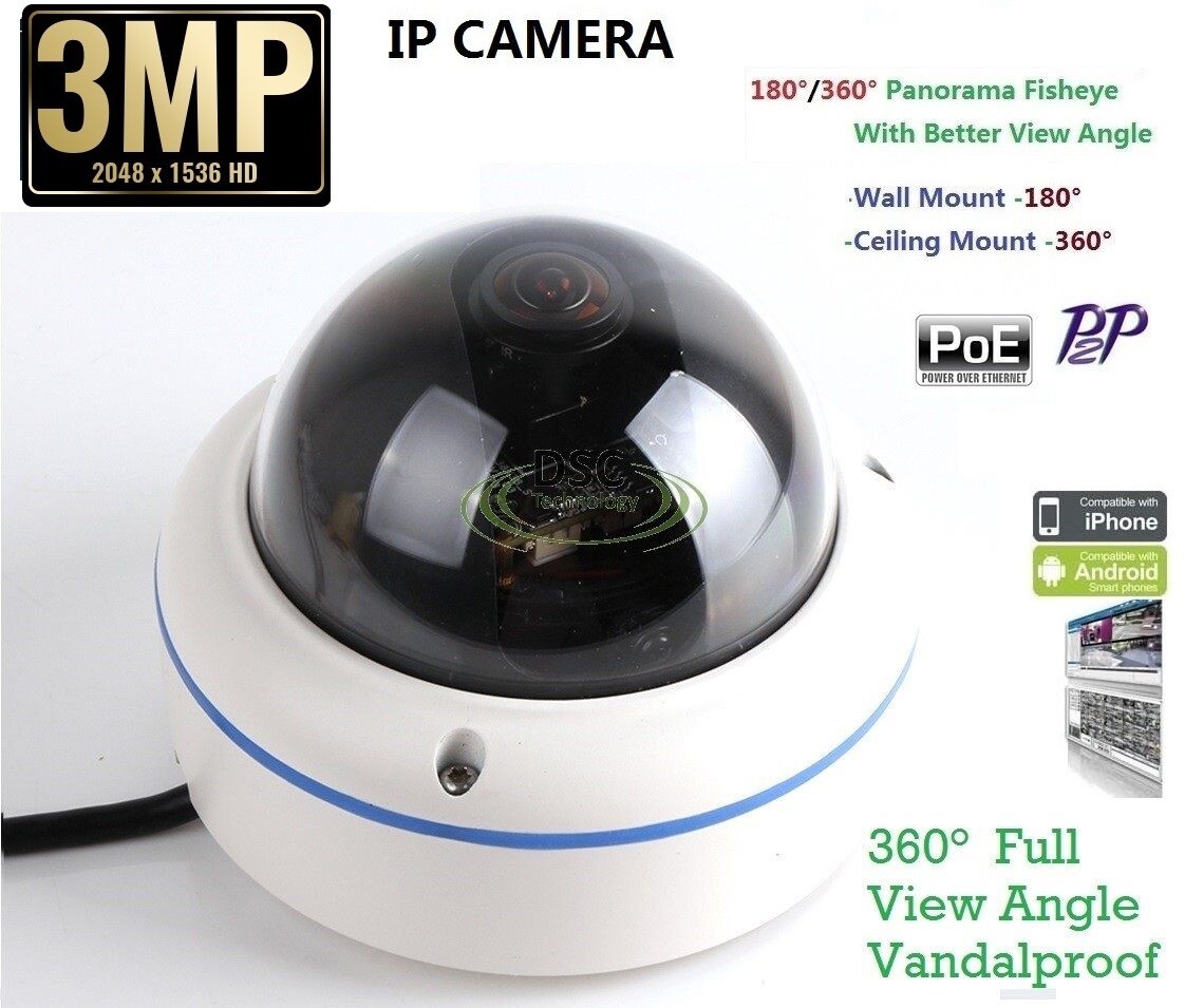 Outdoor/Indoor HD 1080P 360Degree fisheye Panoramic Security Dome camera PoE