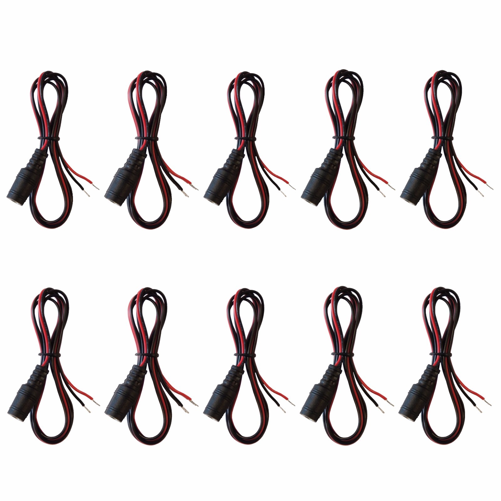 10 pack 3ft 12V 9V 2.1mm x 5.5mm DC female jack to open bare wire Adapter Cables
