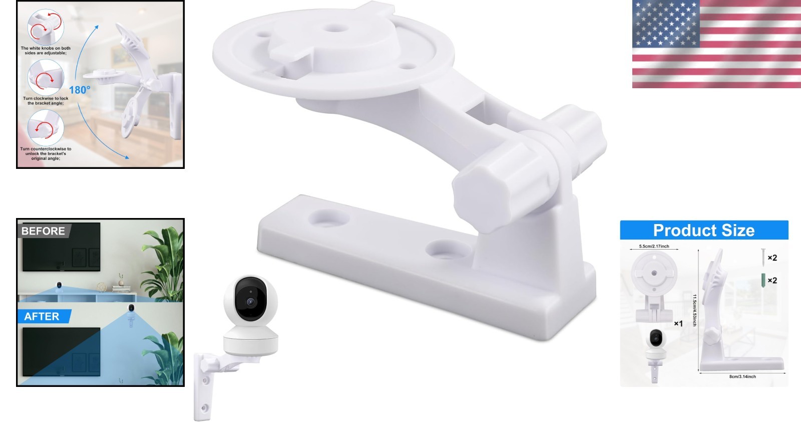 Adjustable White Camera Wall Mount for Reolink E1/E1 Pro & Mercury TPLINK