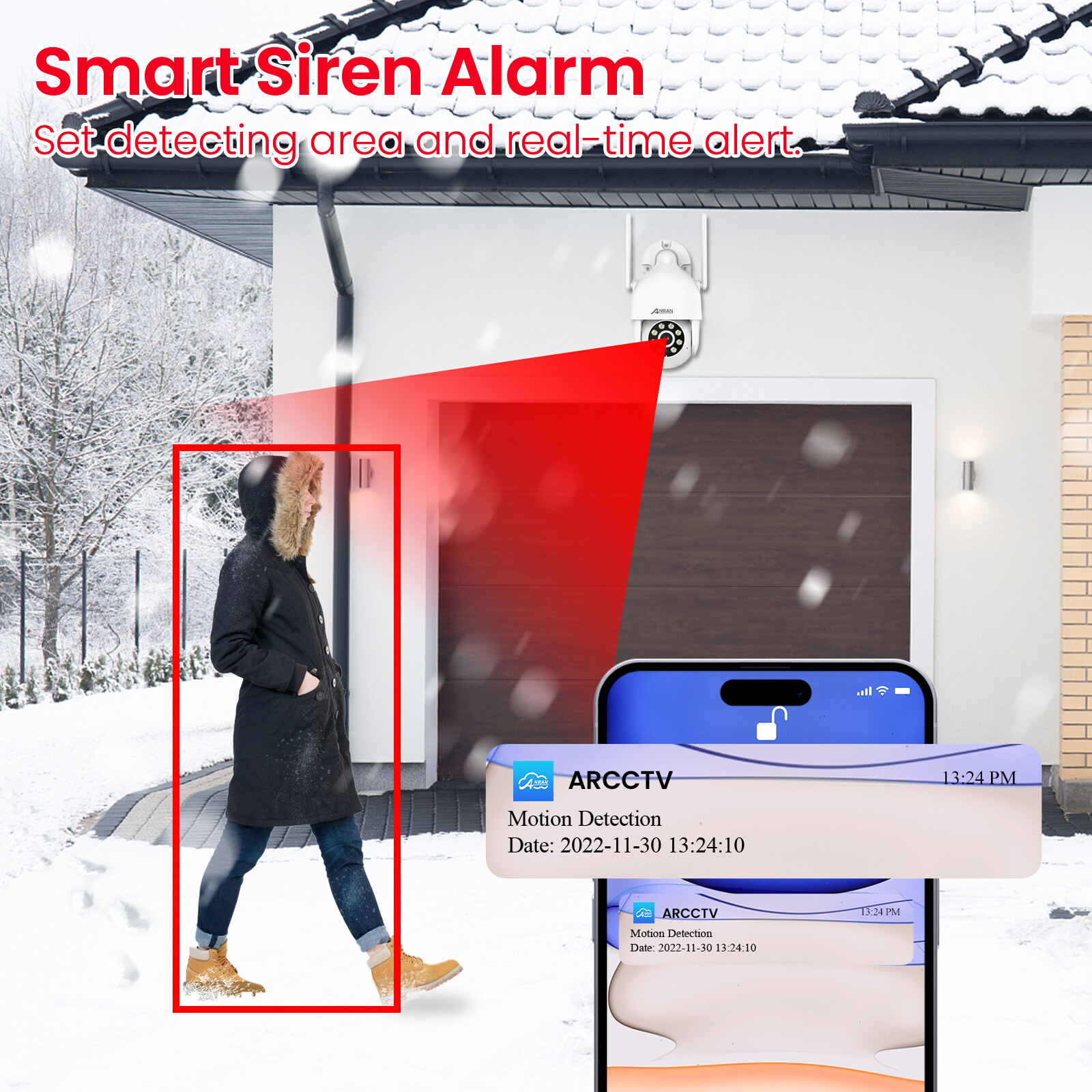 ANRAN Wireless WiFi Security Camera 5MP PTZ Smart Cam Outdoor Night Vision Audio