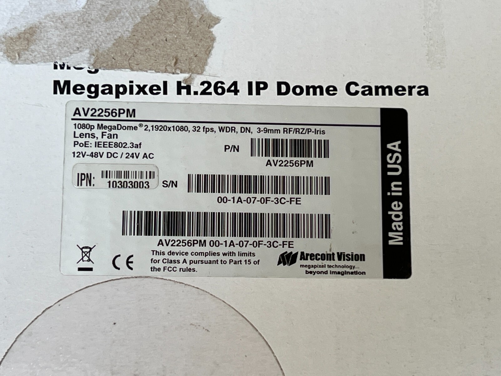 New Arecont AV2256PM MegaDome®2 1080p 1920×1080, 30 fps, WDR, Day/Night, 2.8-8m