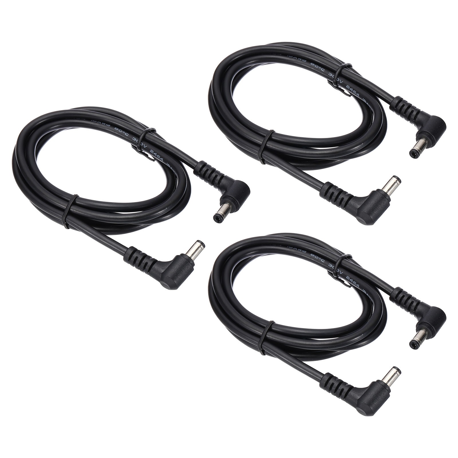 3 Pcs 5Ft Male to Male Plug 5.5 x 2.1mm 90 Degree DC Power Cable Black