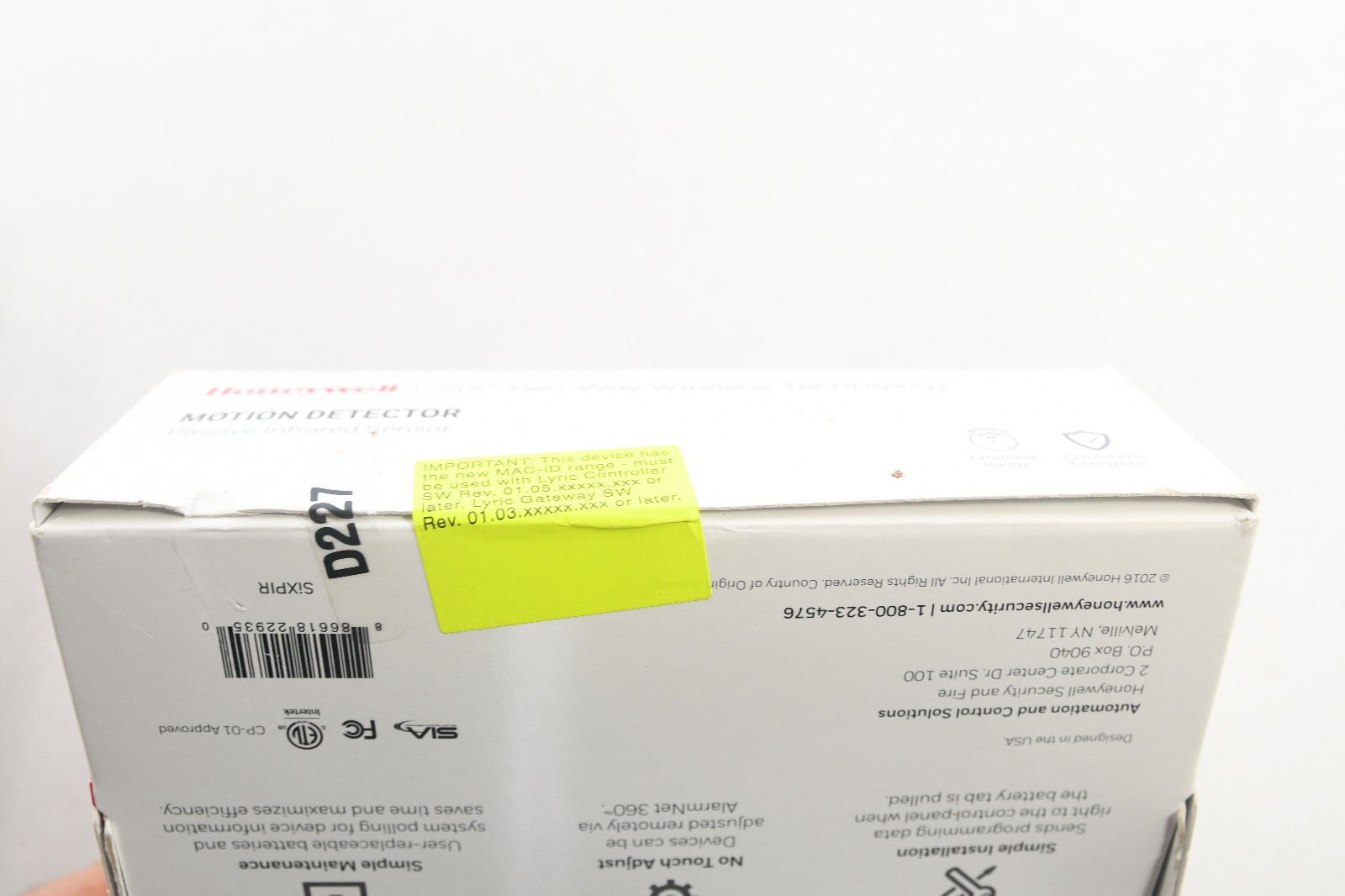 New Honeywell SIXPIR Motion Detector SiX Two-Way Wireless Technology